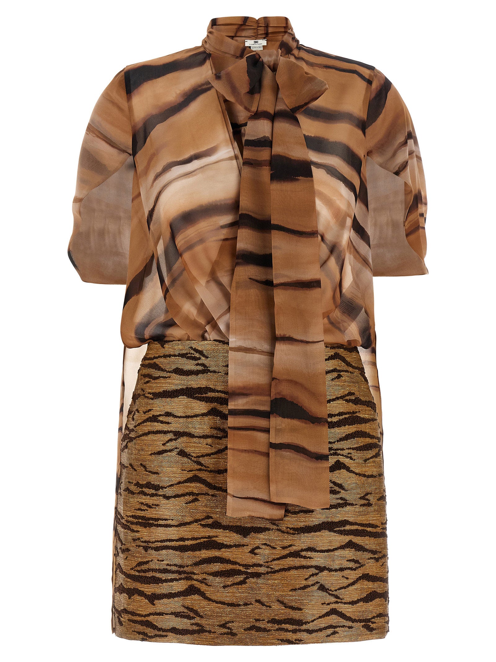Brown Polyester Short Dress
