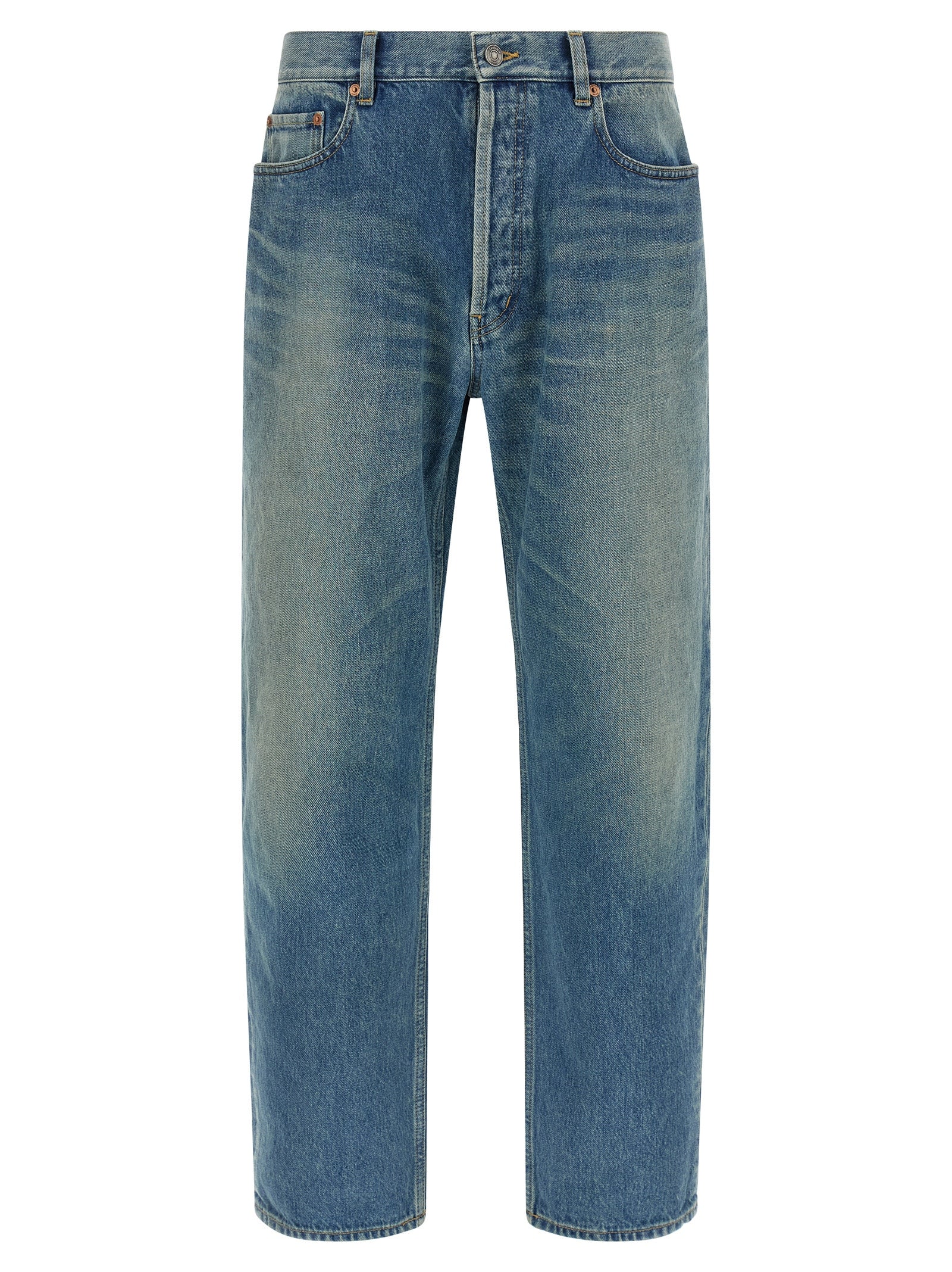 Blue Cotton Straight-Leg Jeans