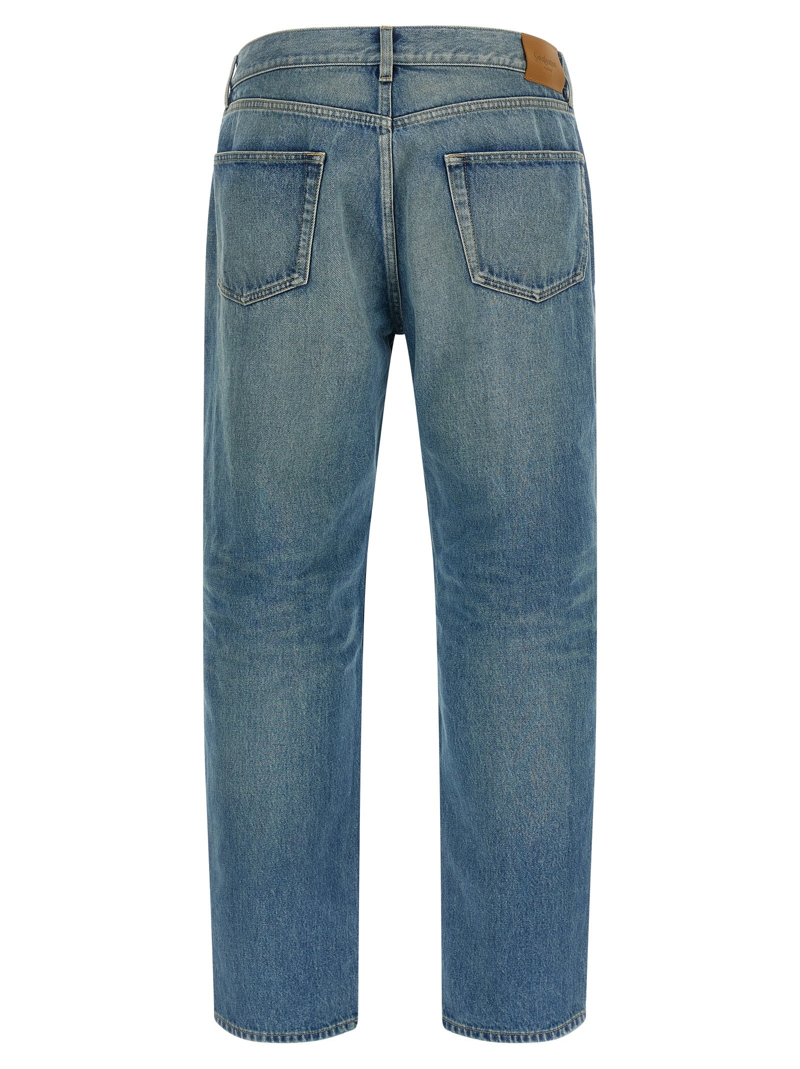 Blue Cotton Straight-Leg Jeans