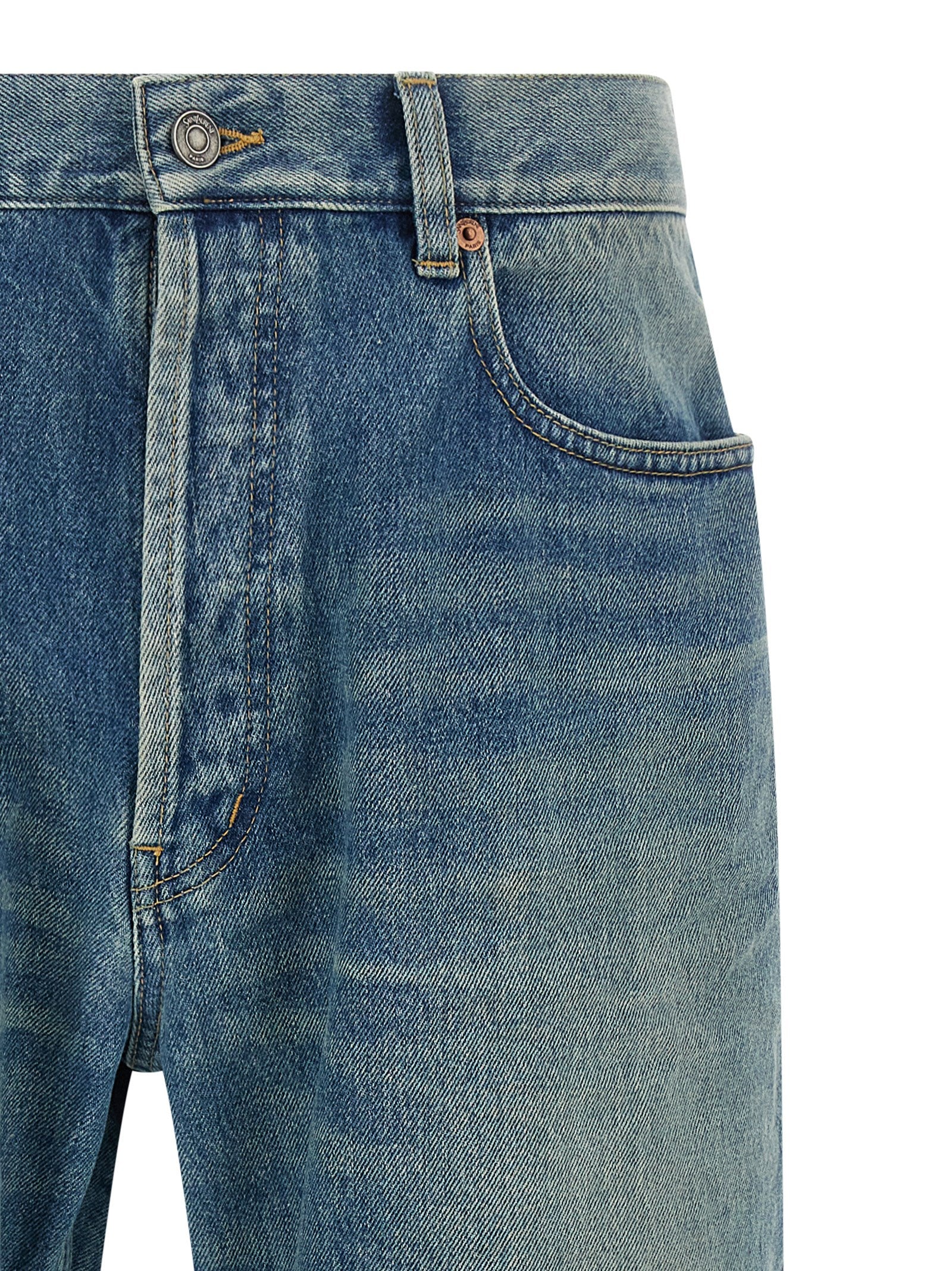 Blue Cotton Straight-Leg Jeans