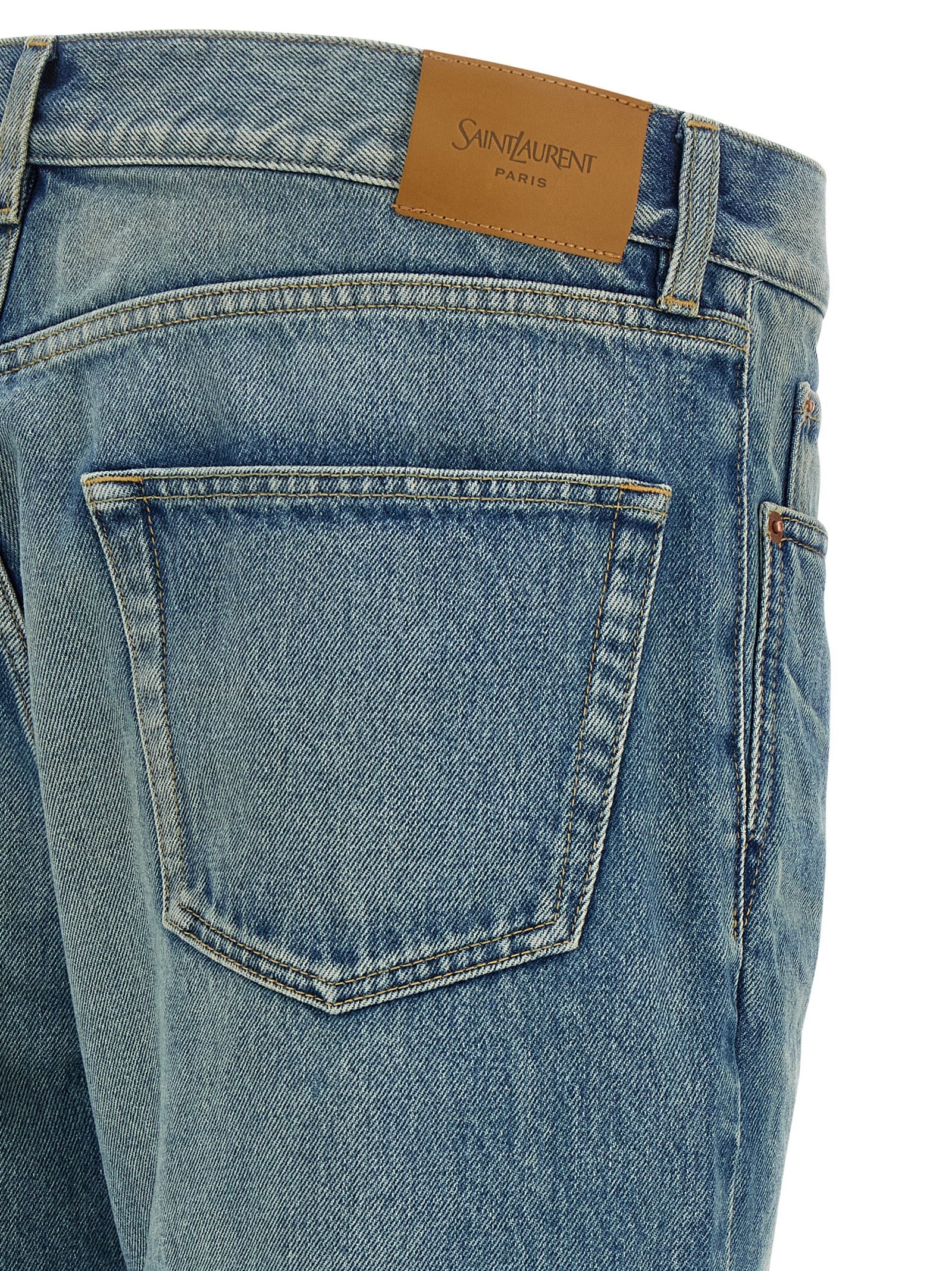 Blue Cotton Straight-Leg Jeans
