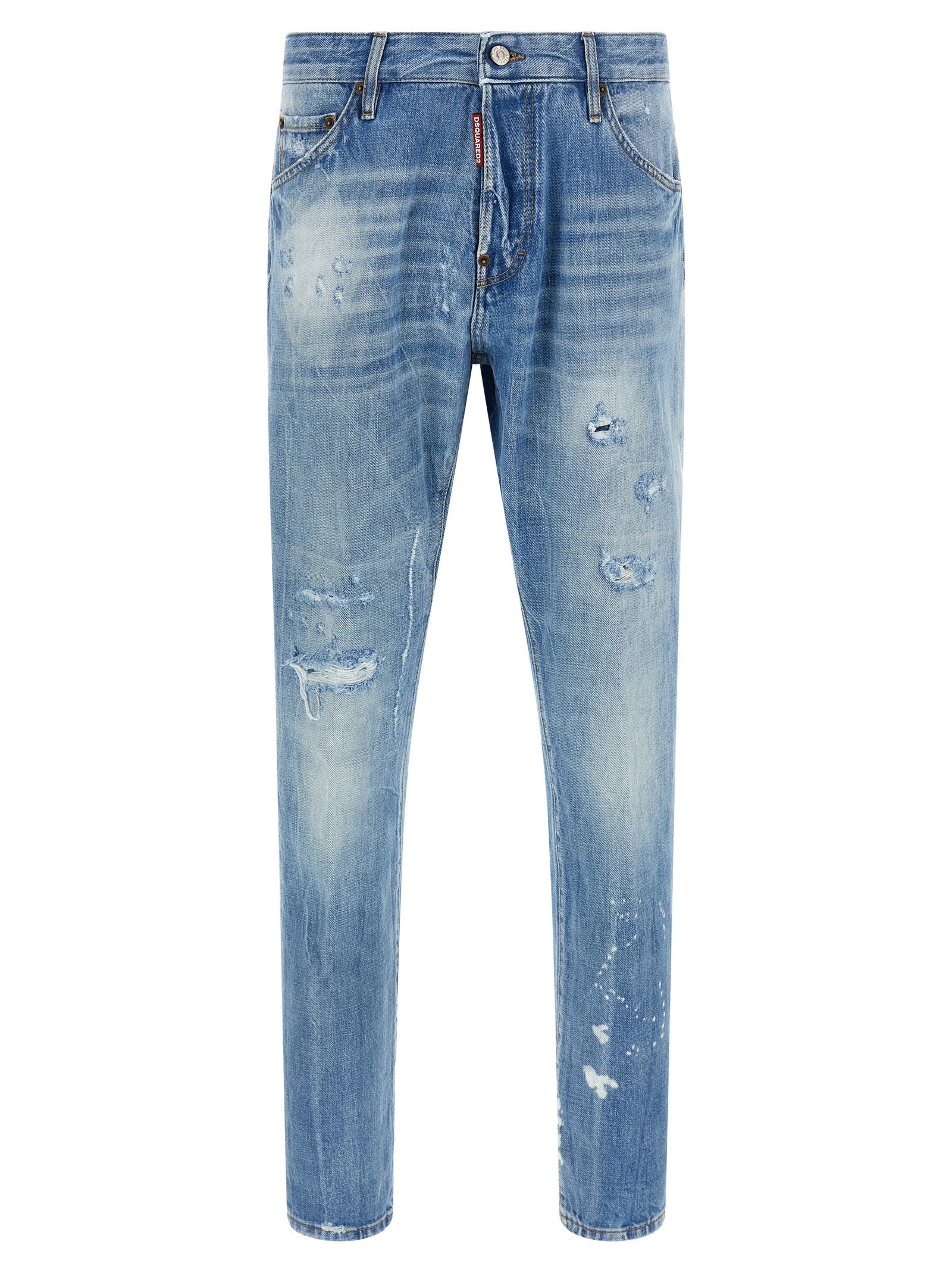 Blue Cotton Straight-Leg Jeans