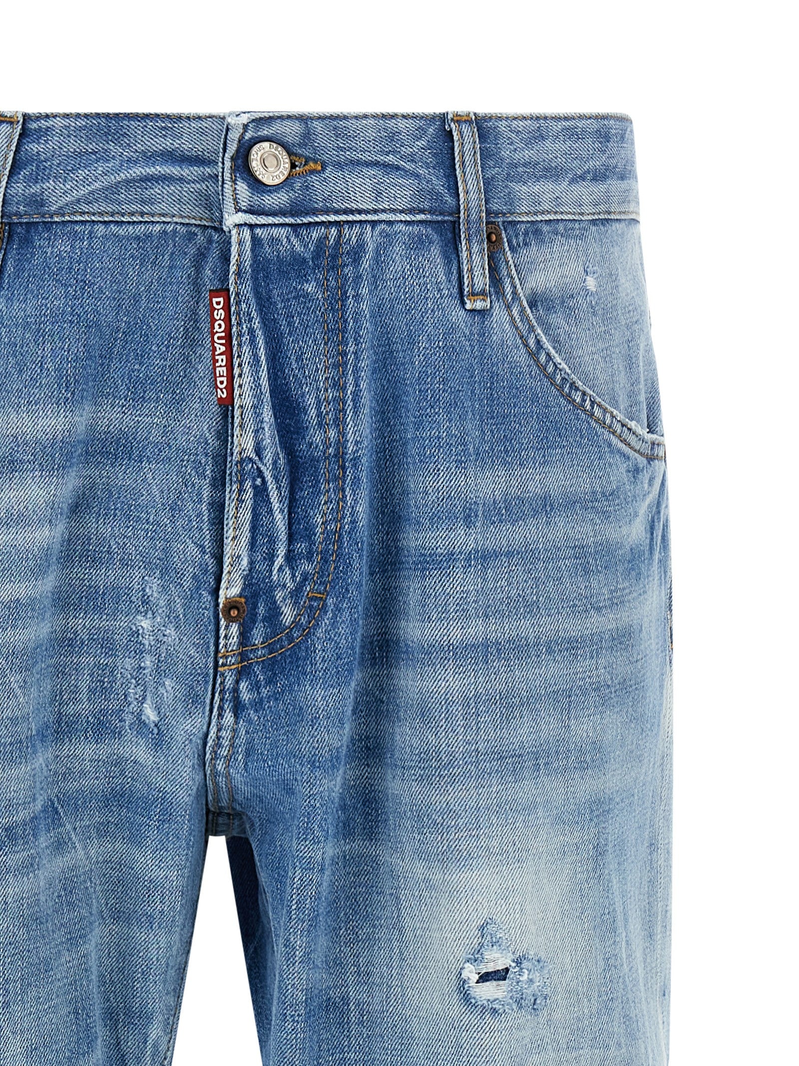 Blue Cotton Straight-Leg Jeans