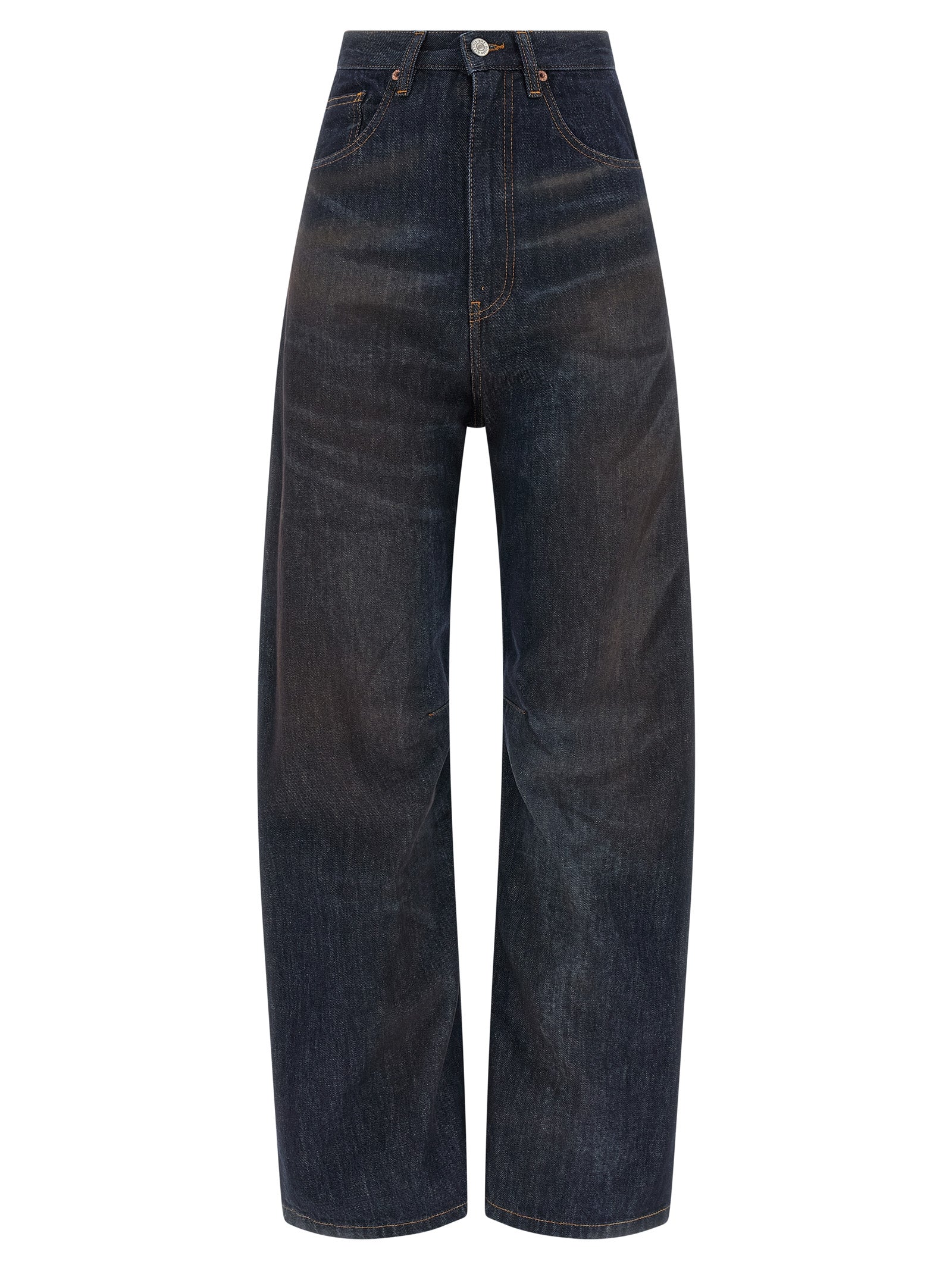 Blue Cotton High-Waisted Jean