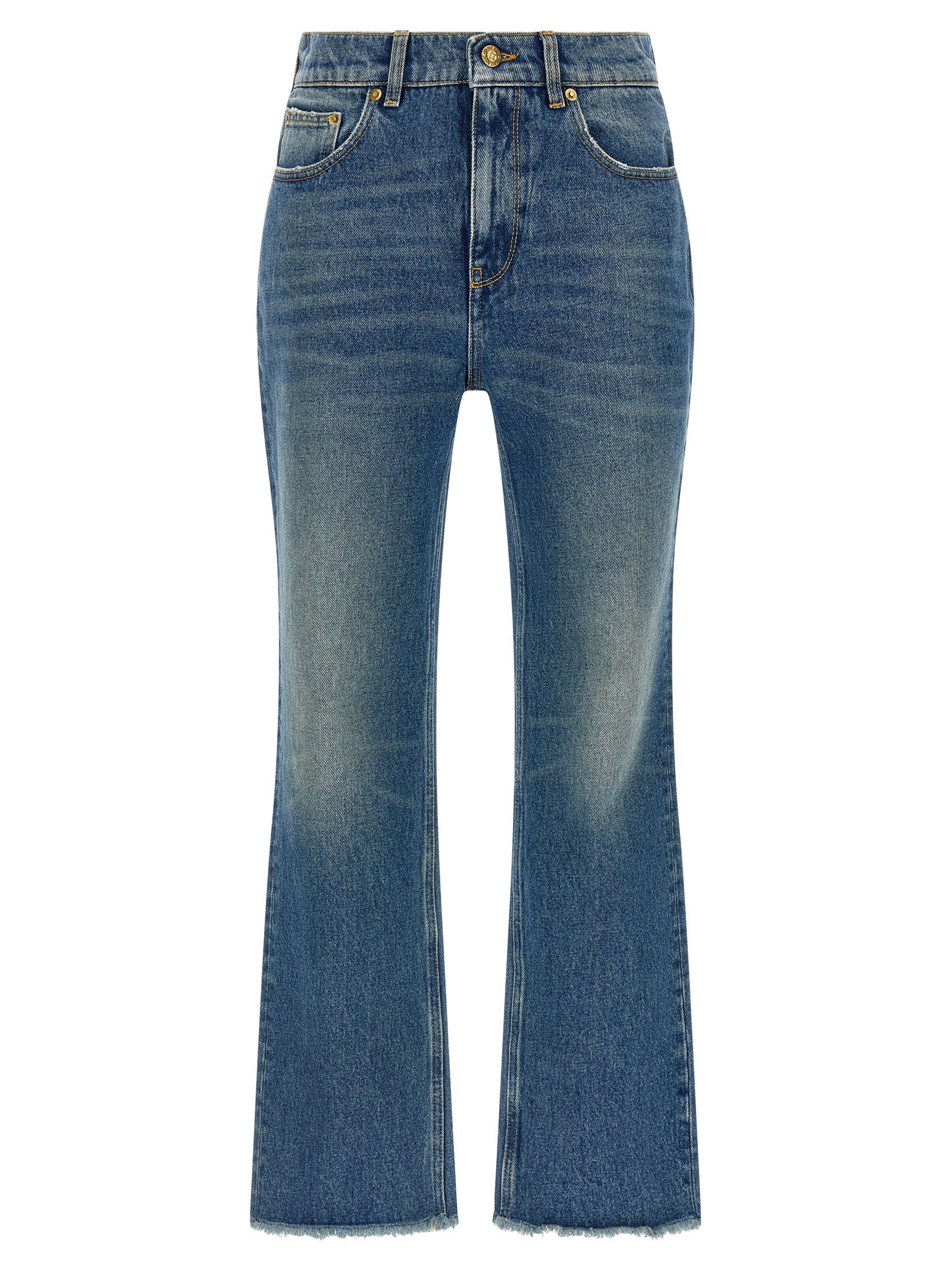 Blue Cotton Flared Jeans