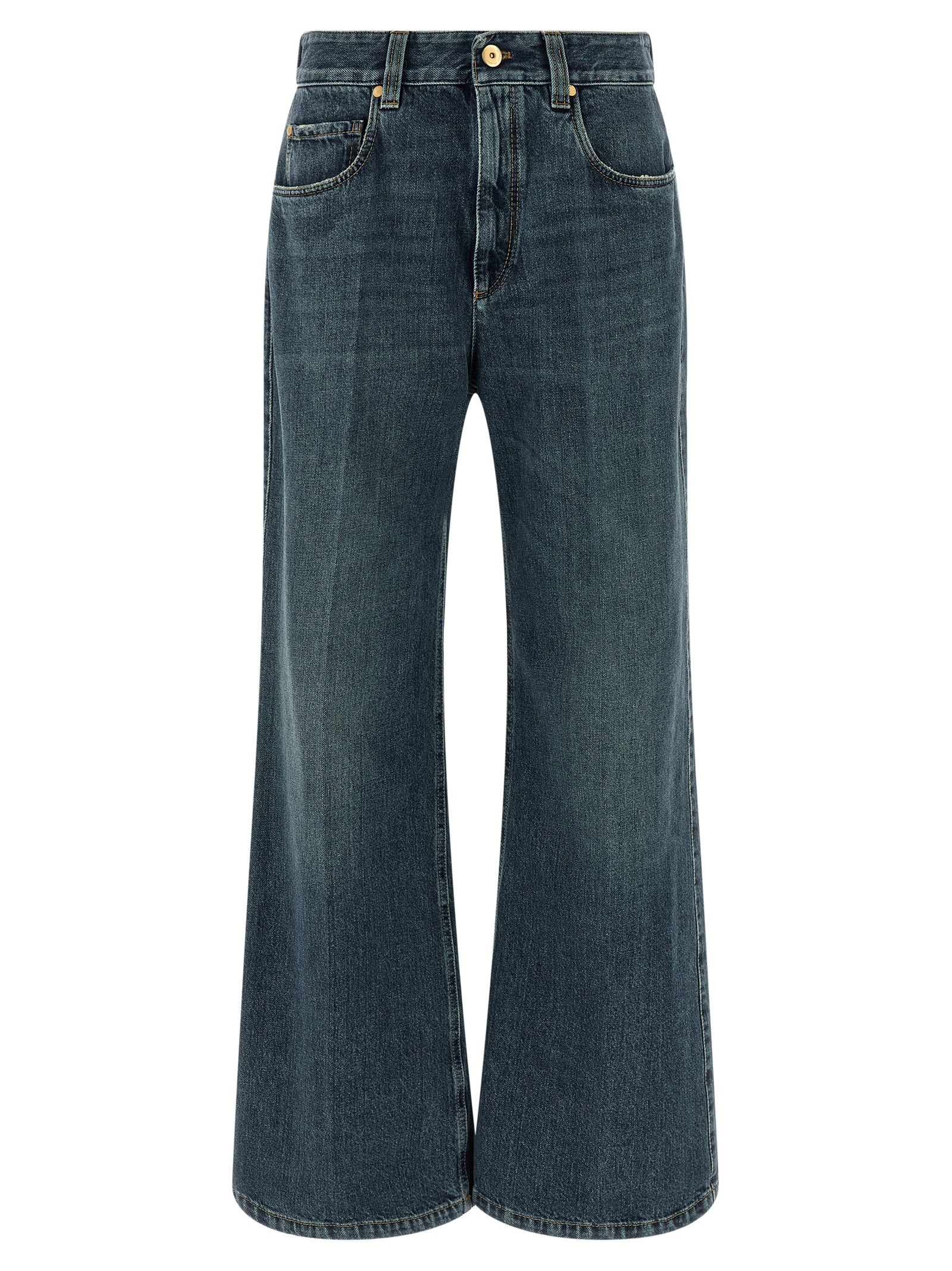 Blue Cotton Flared Jeans