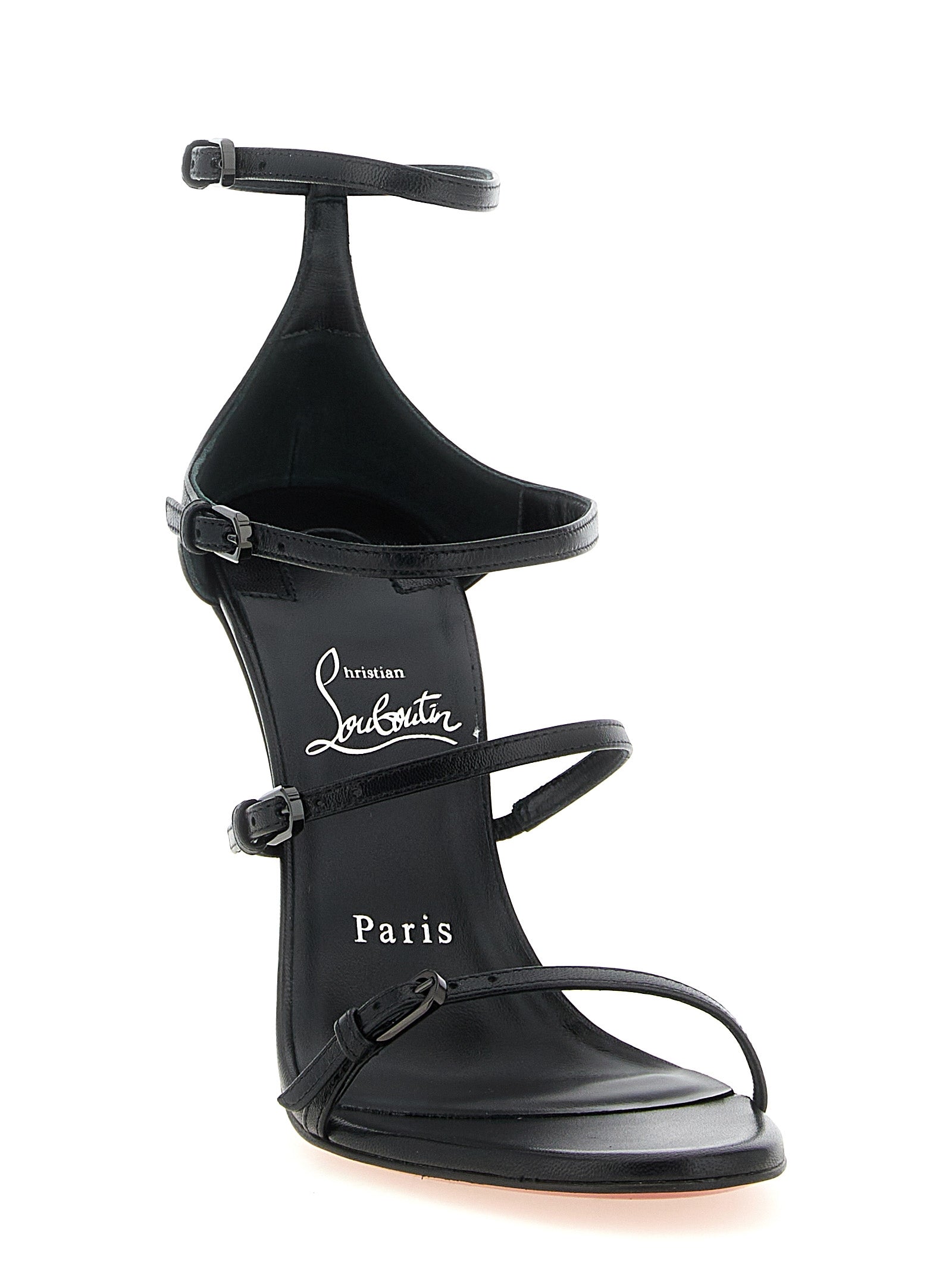 Black Goatskin Stiletto Heel Sandals