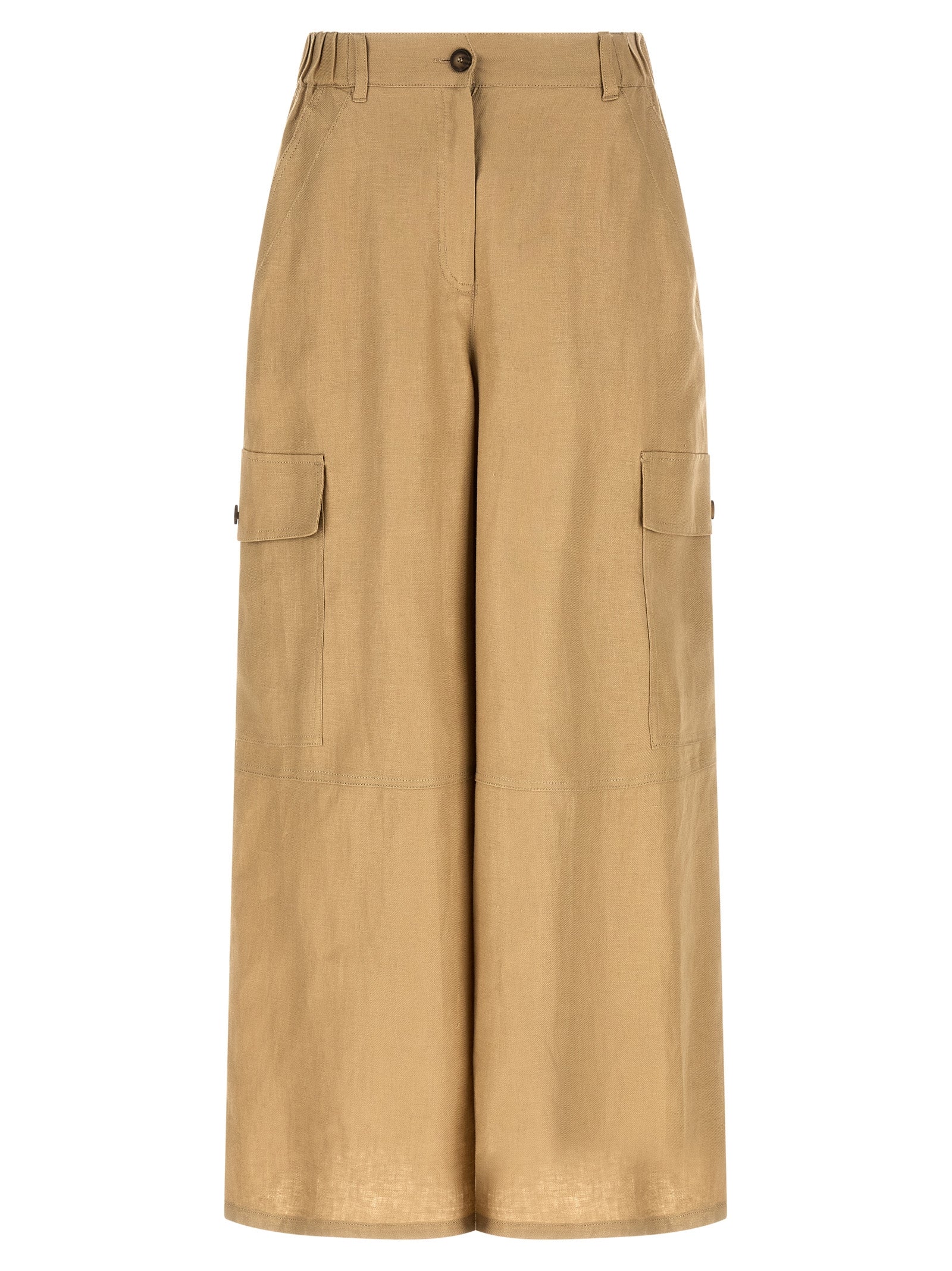 Beige Linen Cargo Pants