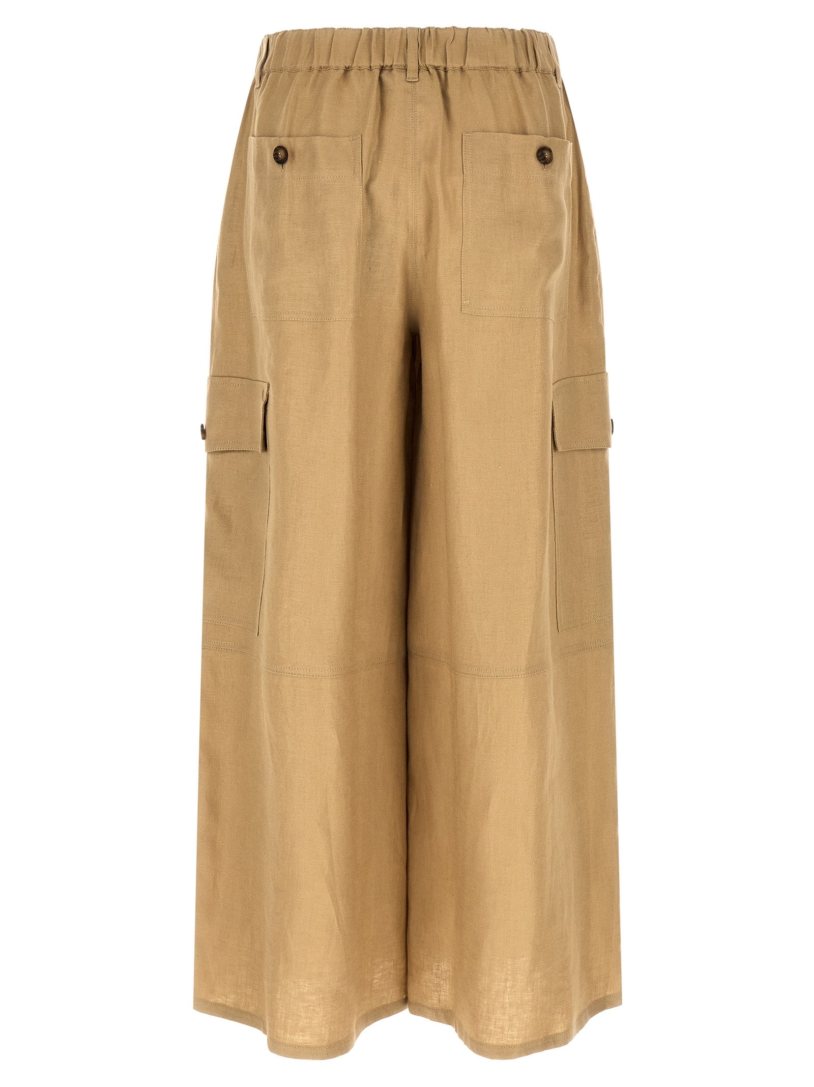 Beige Linen Cargo Pants