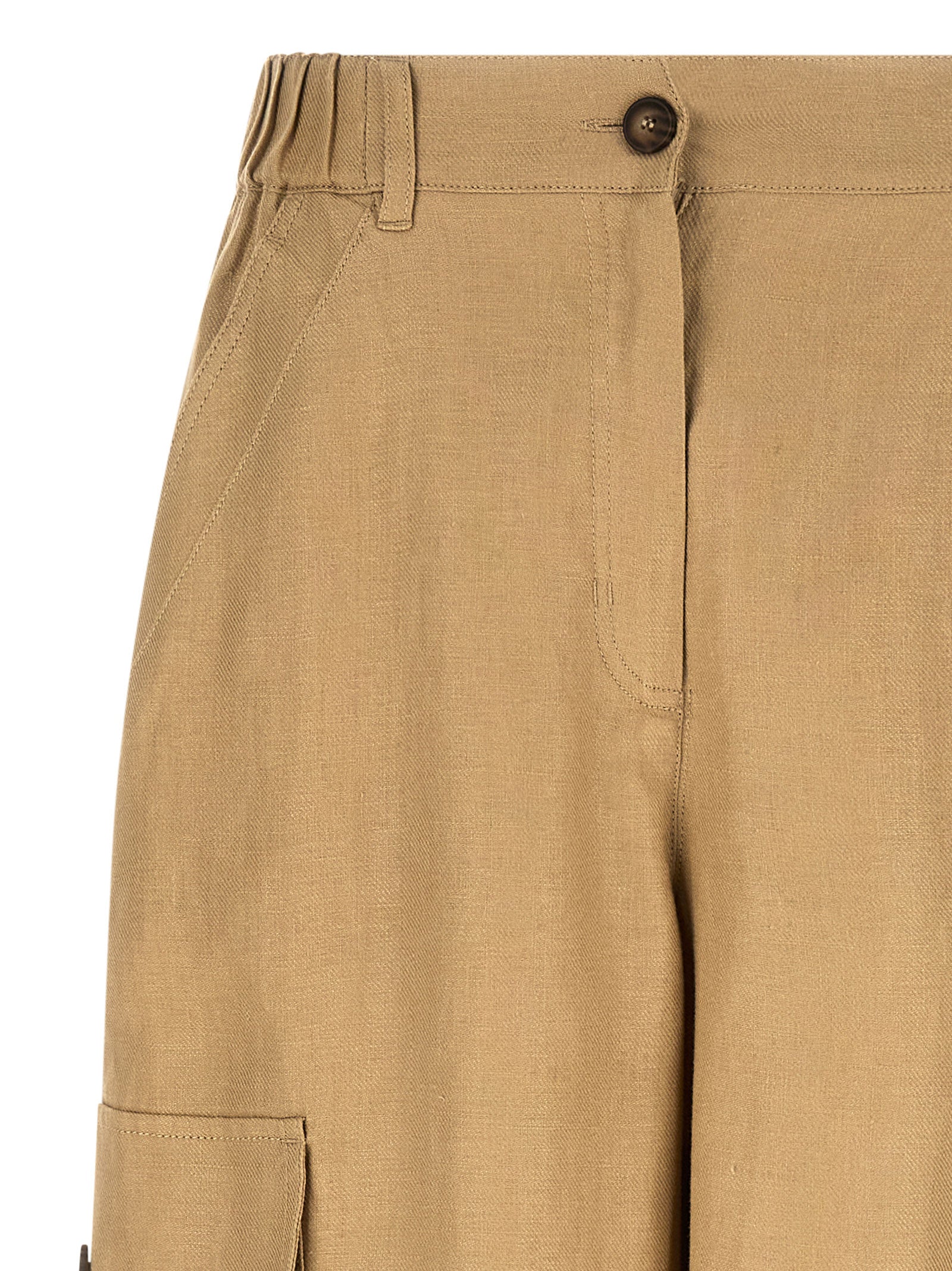 Beige Linen Cargo Pants