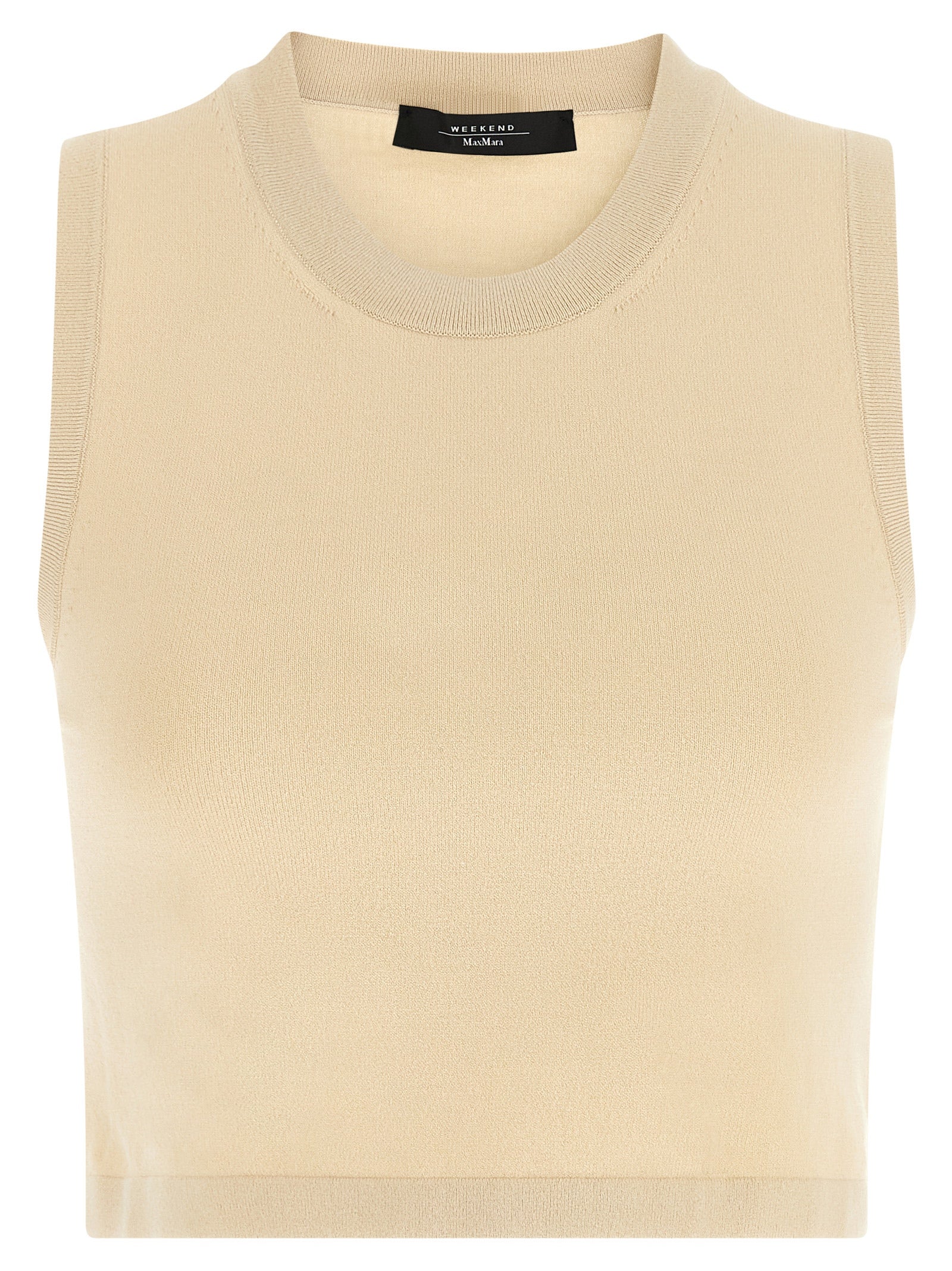 Beige Viscose Sleeveles T-Shirt