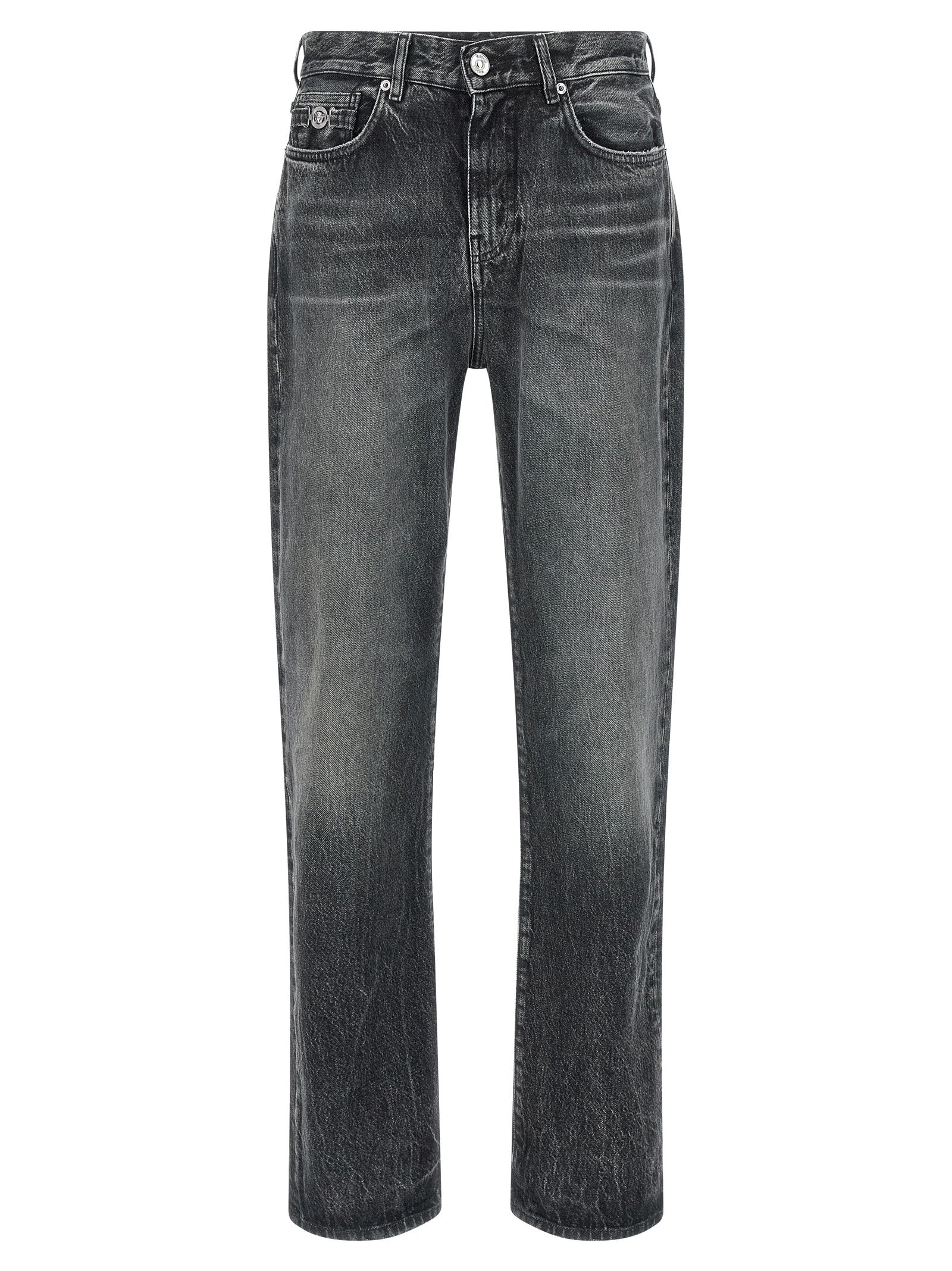 Gray Cotton Straight-Leg Jeans