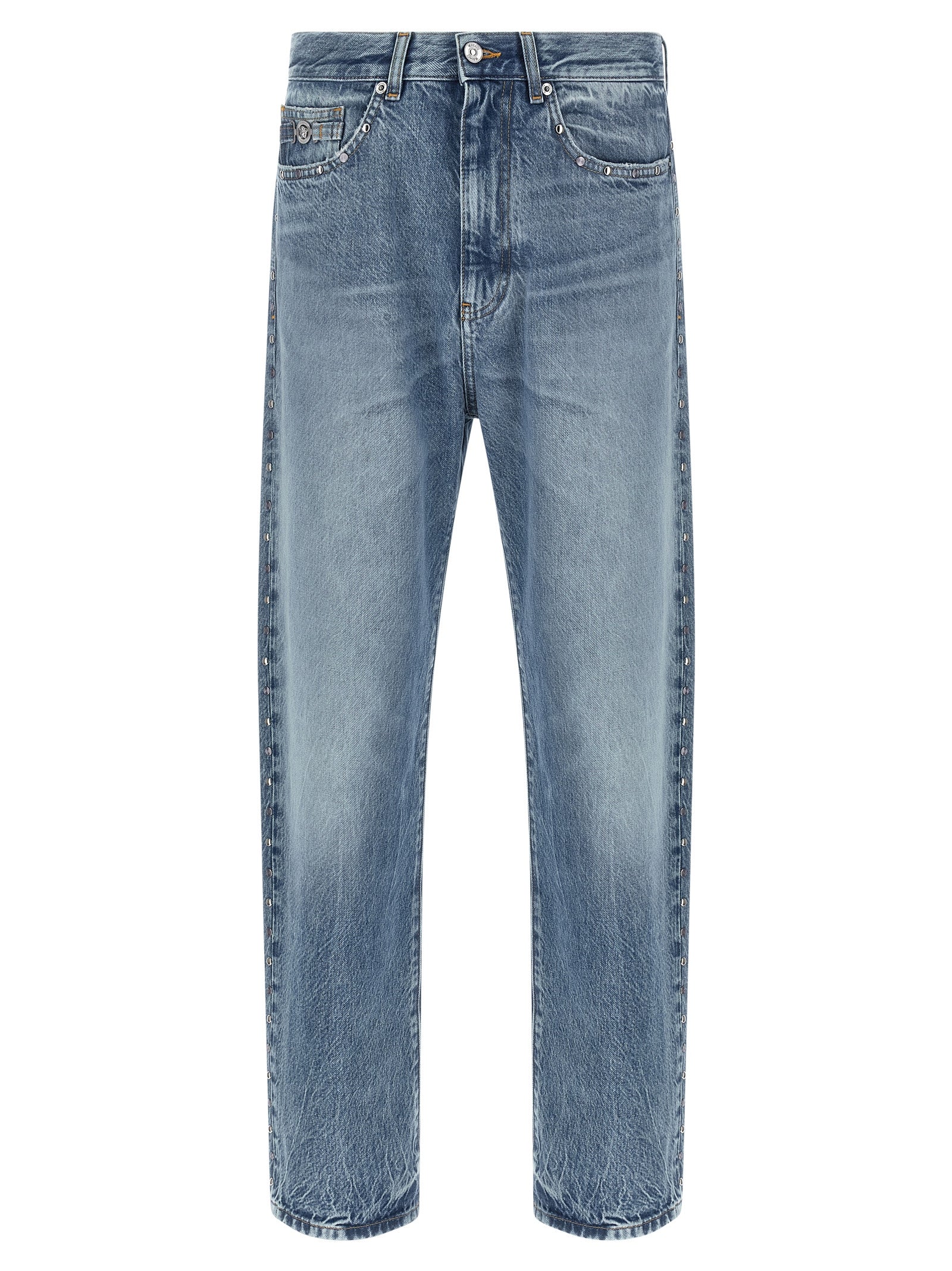Blue Cotton Straight-Leg Jeans