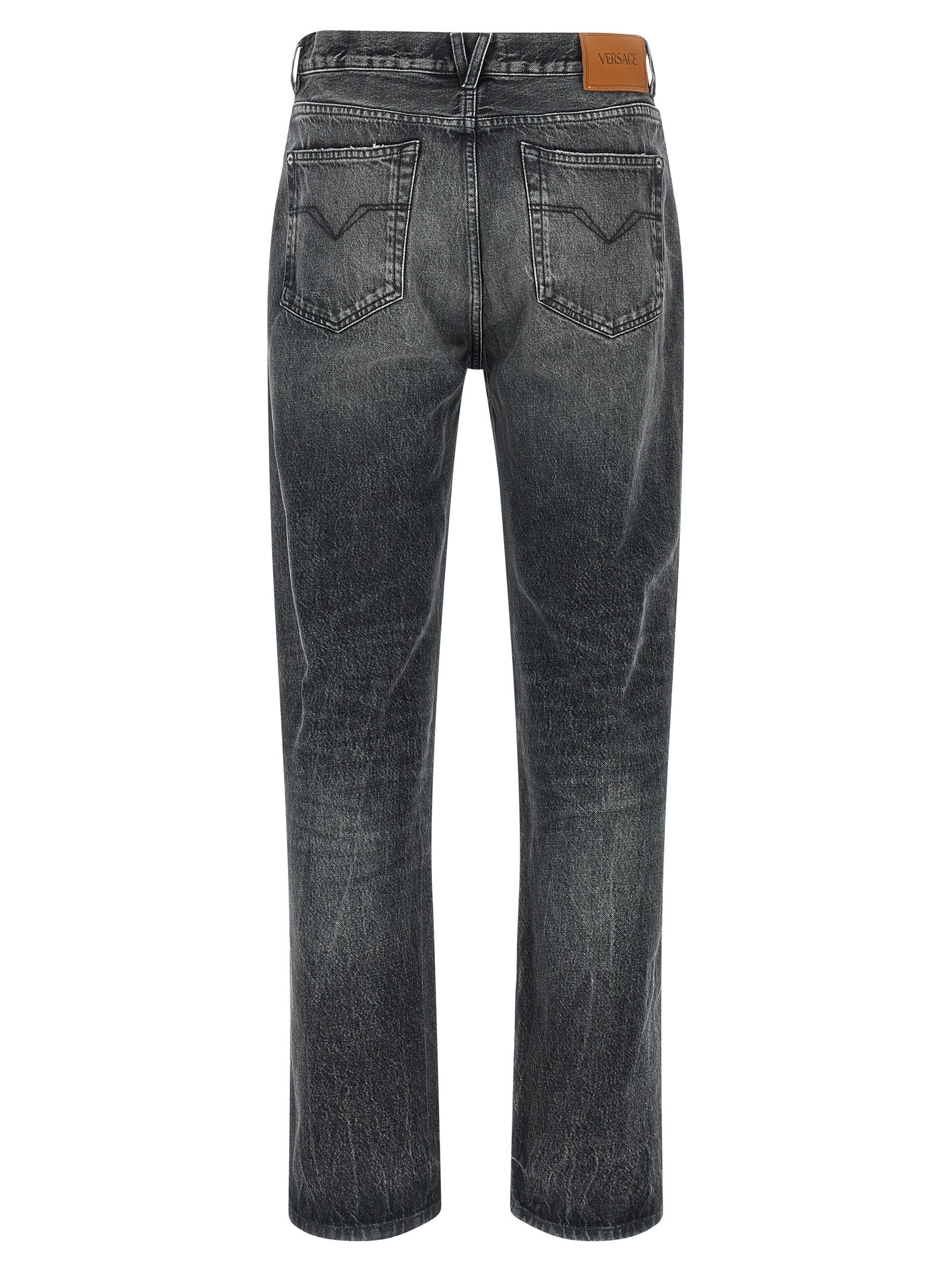 Gray Cotton Straight-Leg Jeans