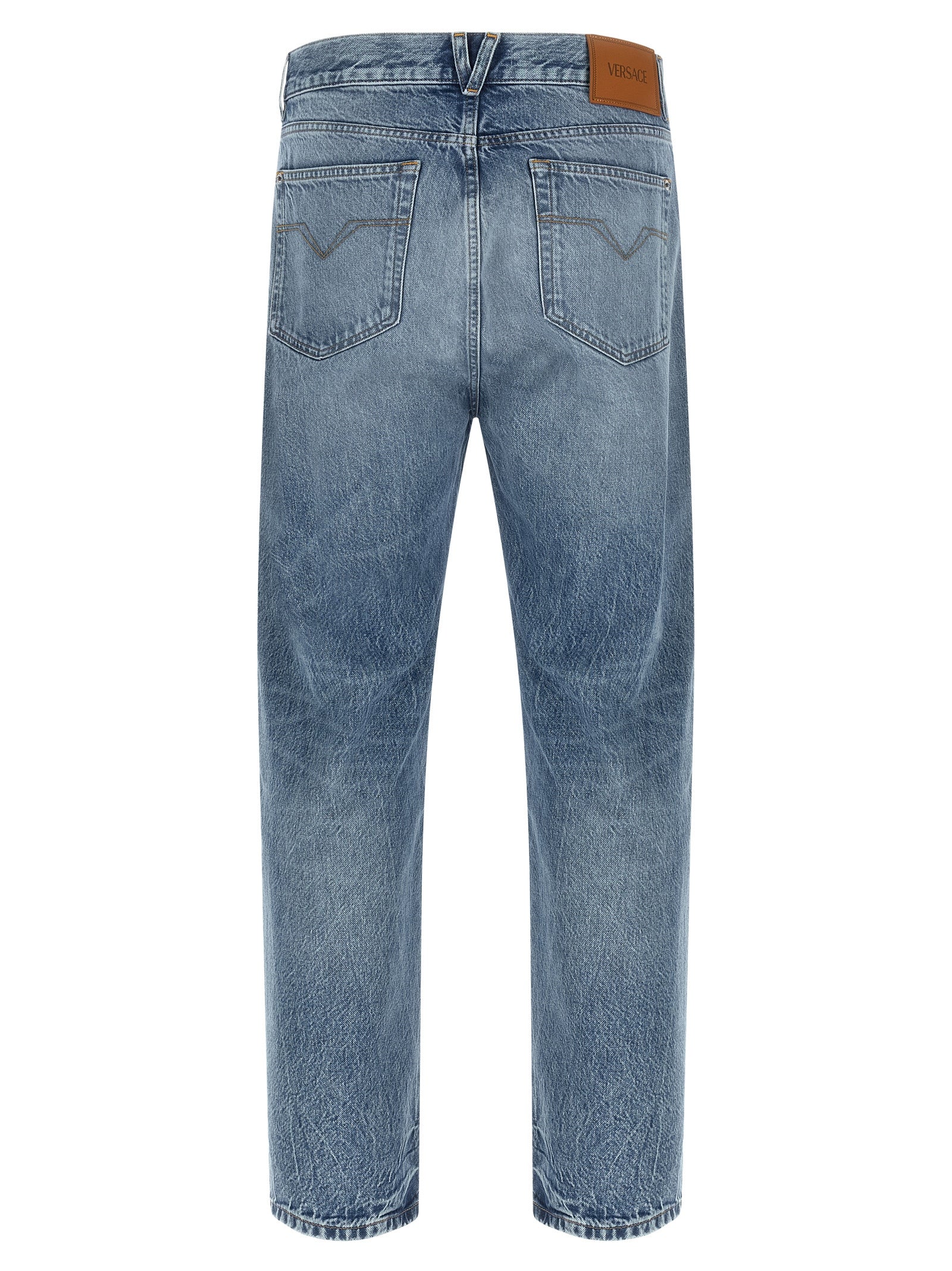 Blue Cotton Straight-Leg Jeans