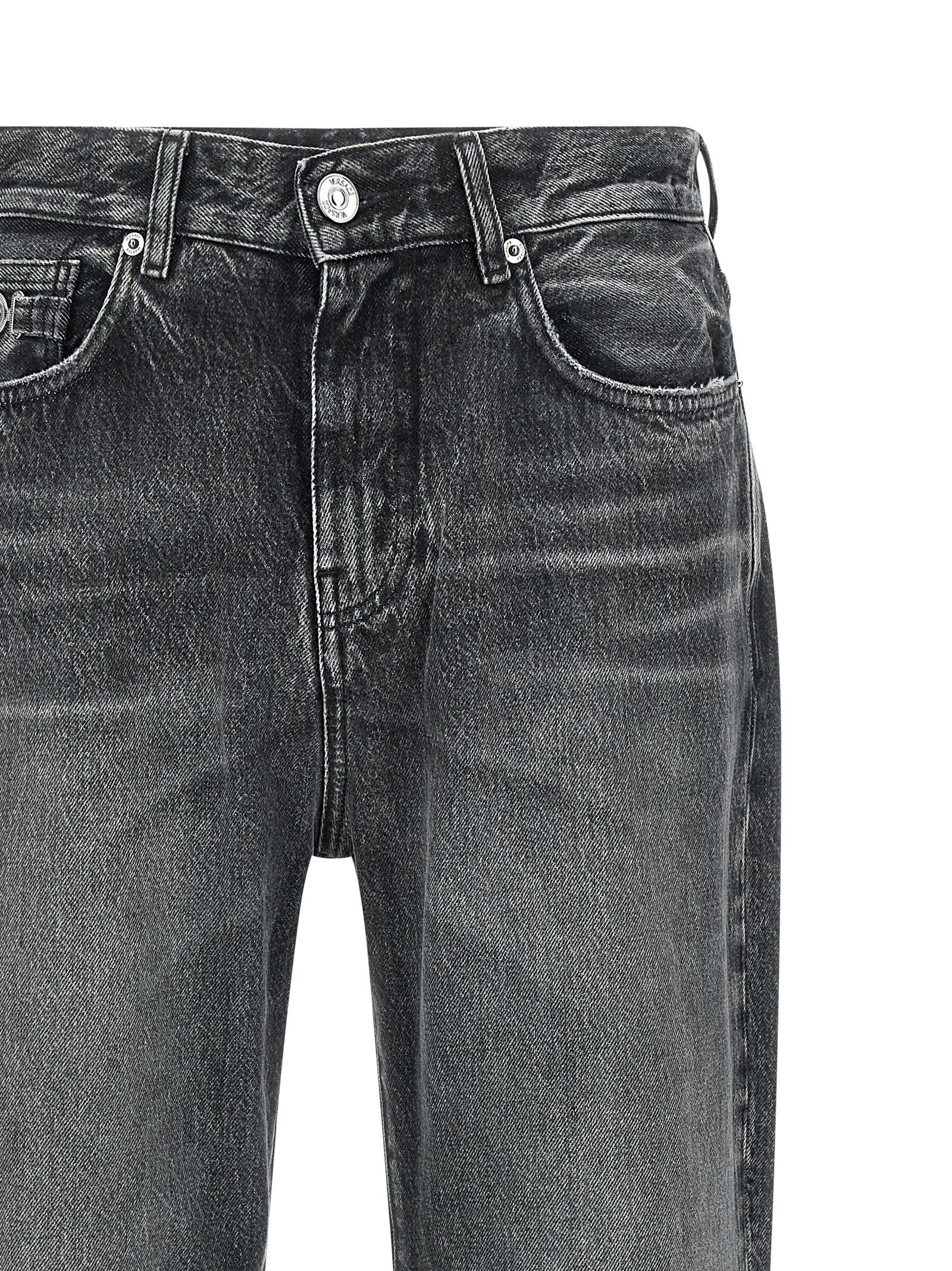 Gray Cotton Straight-Leg Jeans