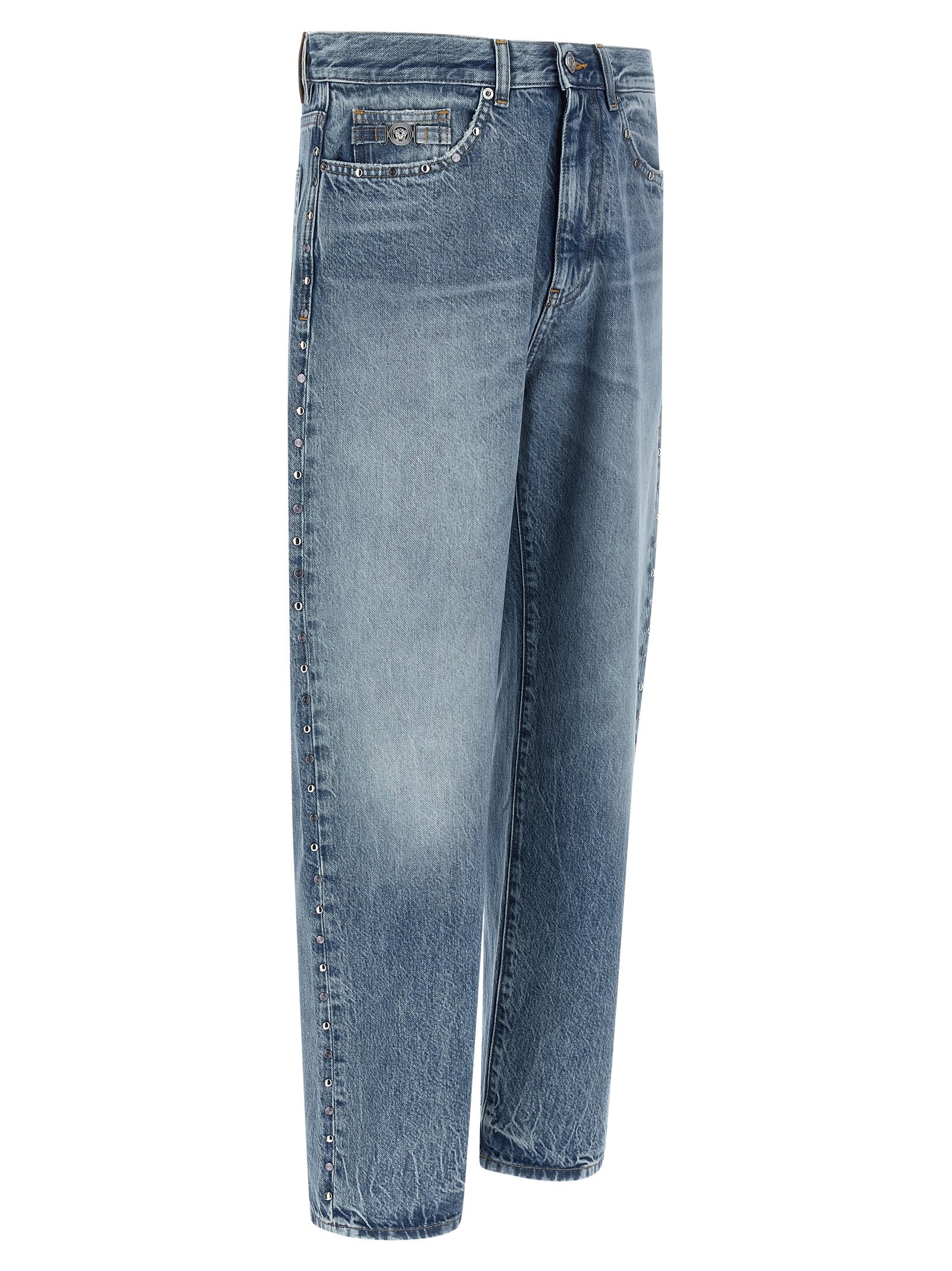 Blue Cotton Straight-Leg Jeans