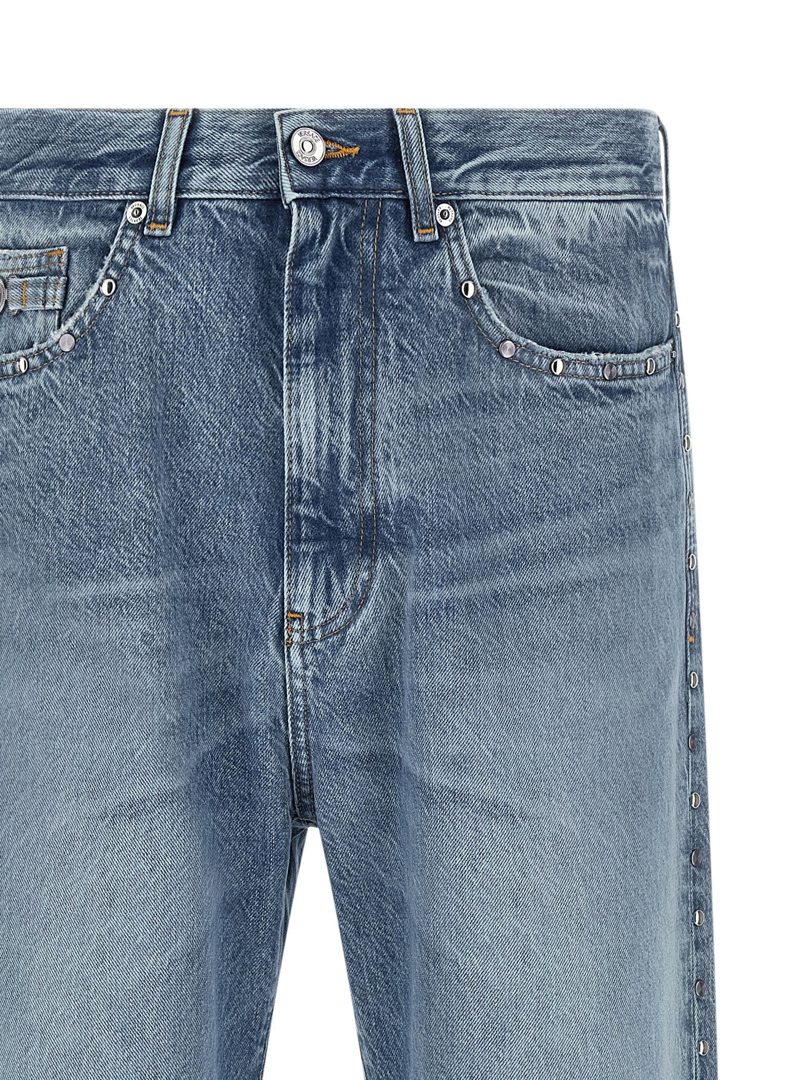 Blue Cotton Straight-Leg Jeans