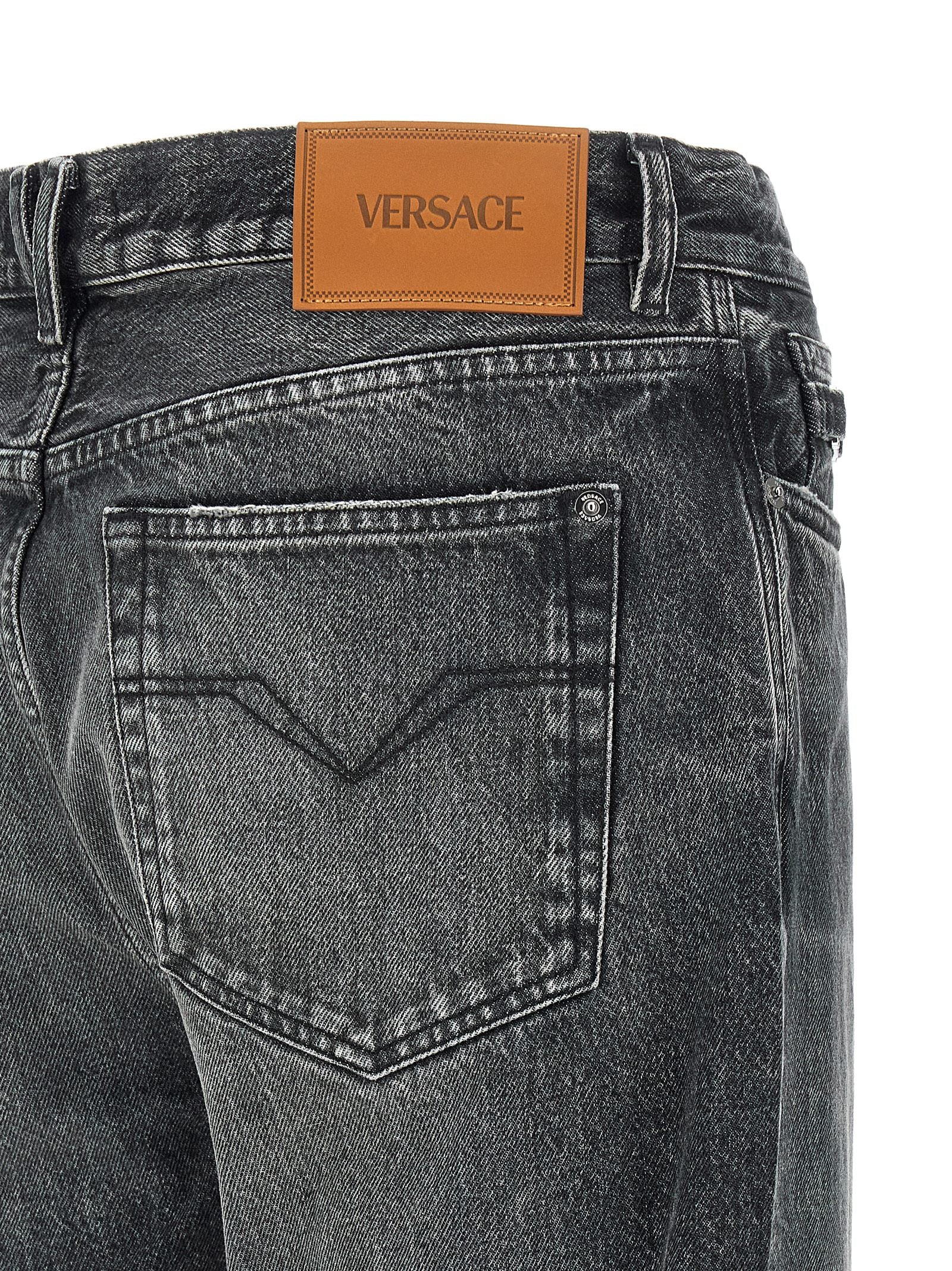 Gray Cotton Straight-Leg Jeans