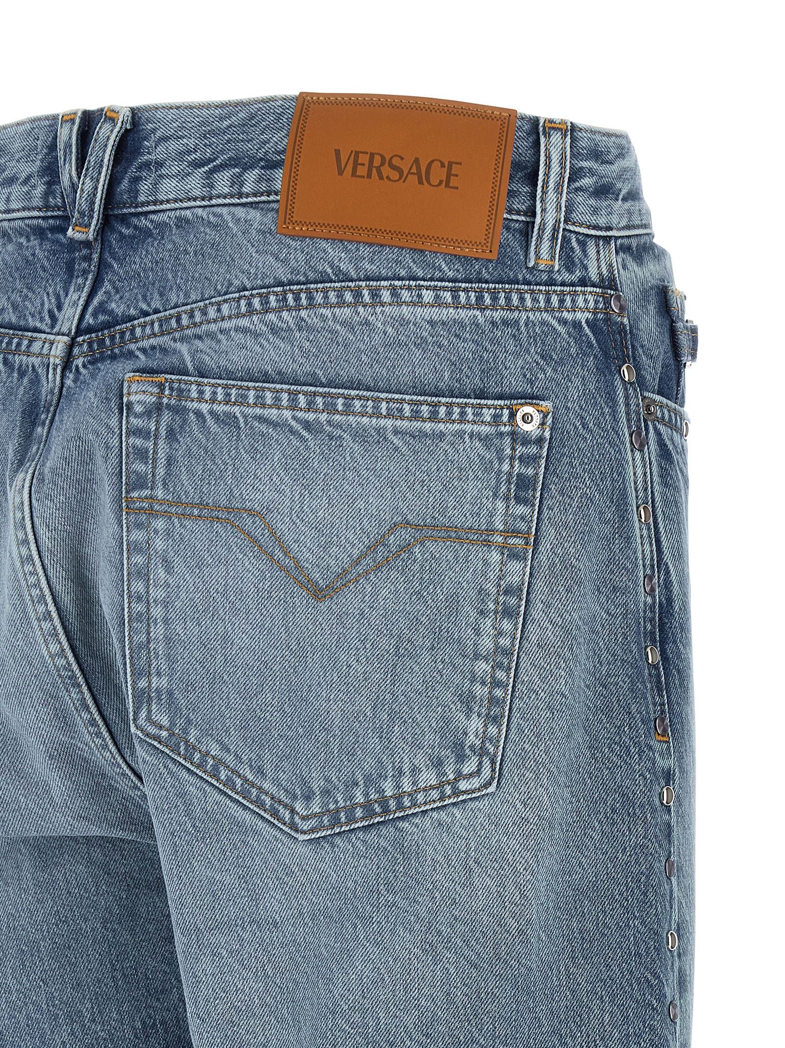 Blue Cotton Straight-Leg Jeans