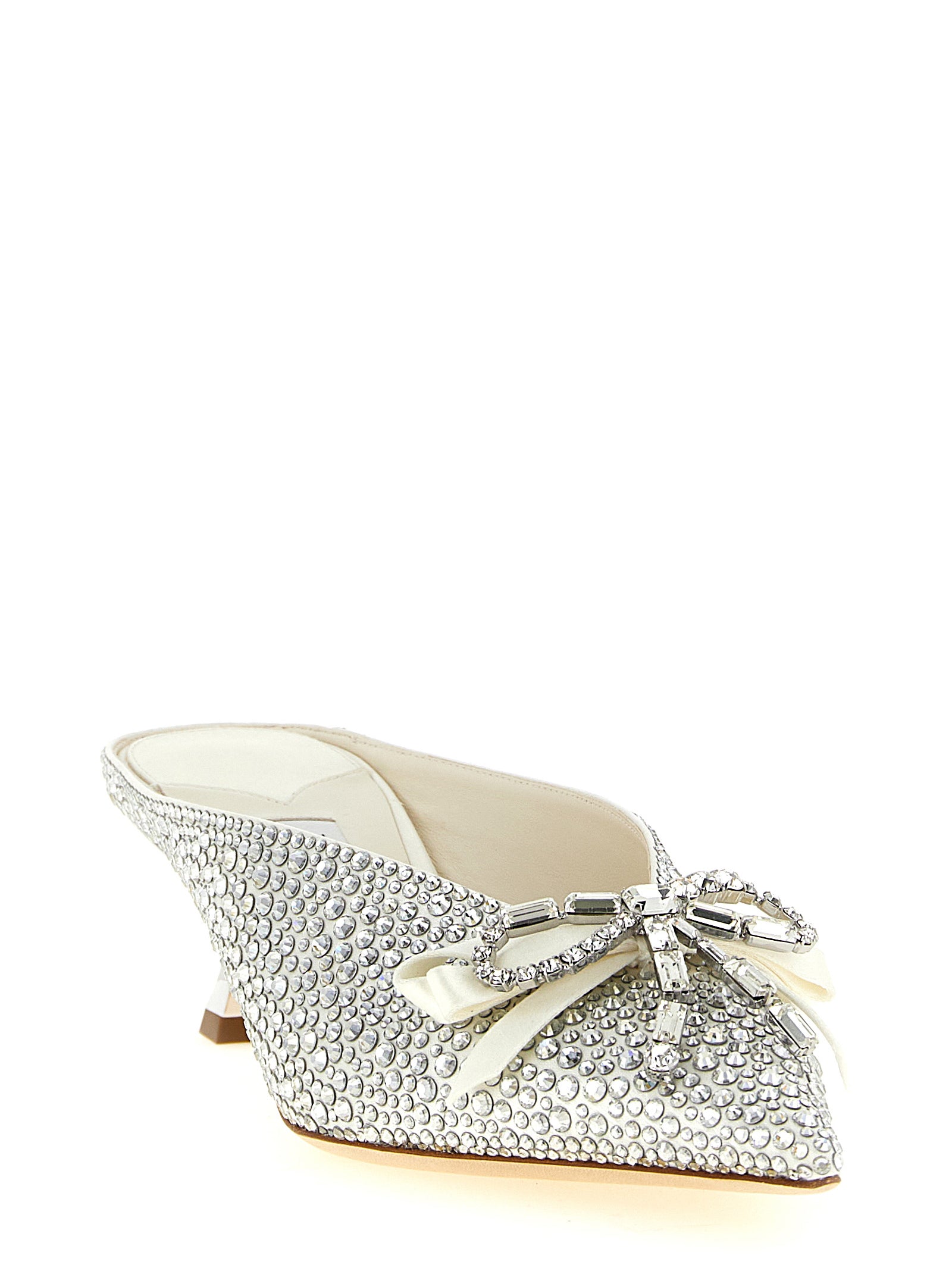 Silver Tencel Mid Heel Pumps