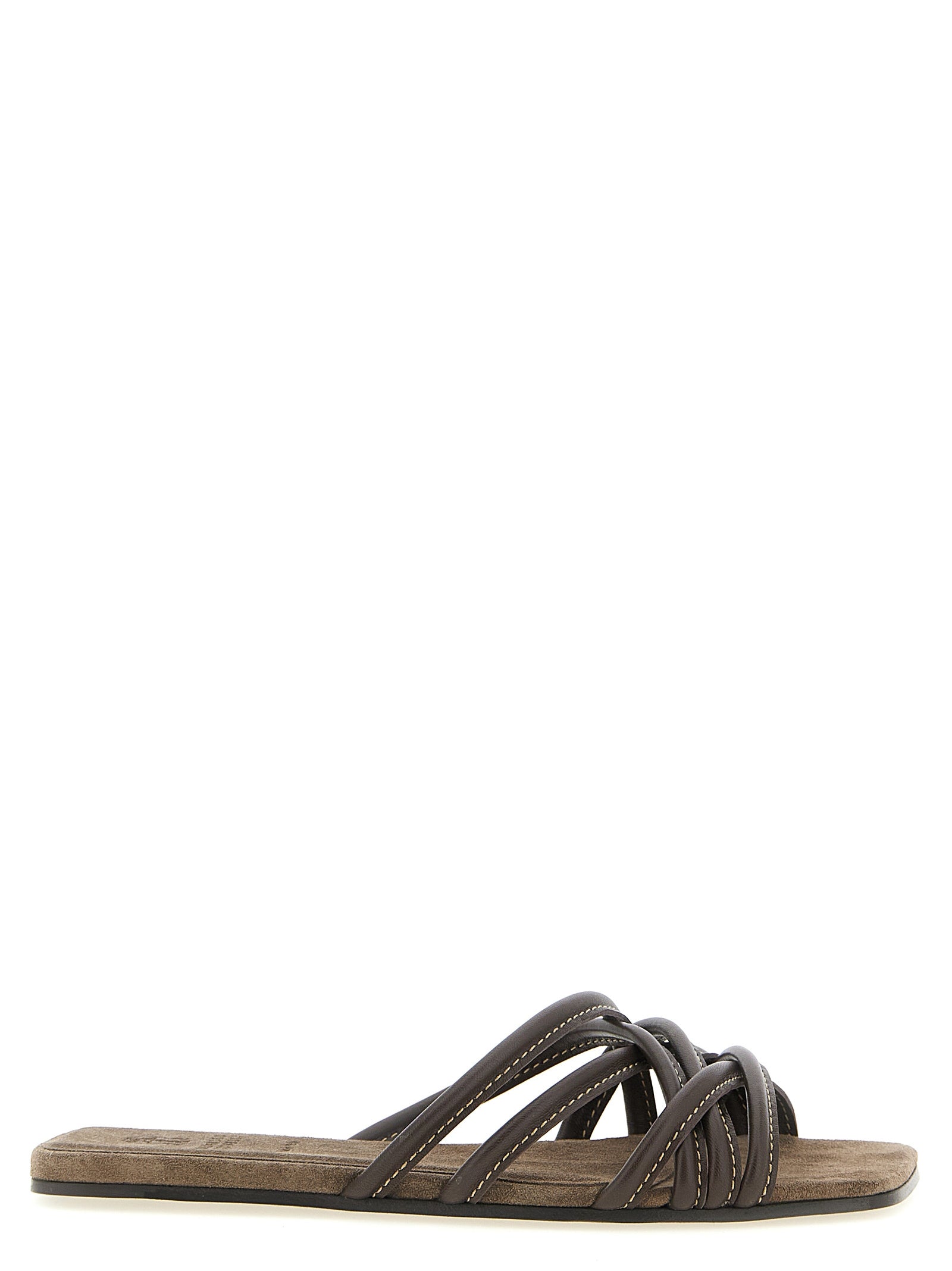 Brown Lamb Leather Slides