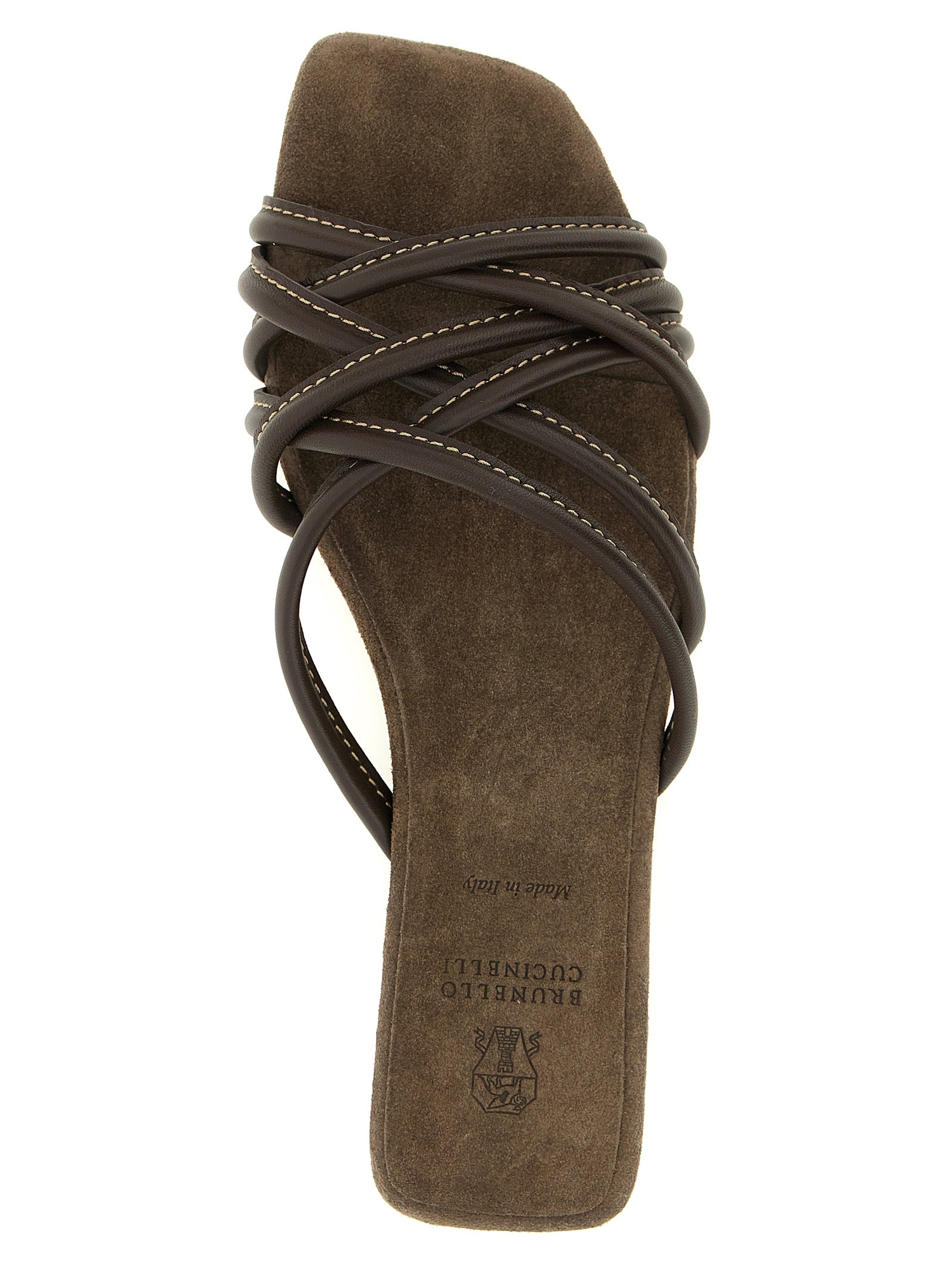 Brown Lamb Leather Slides