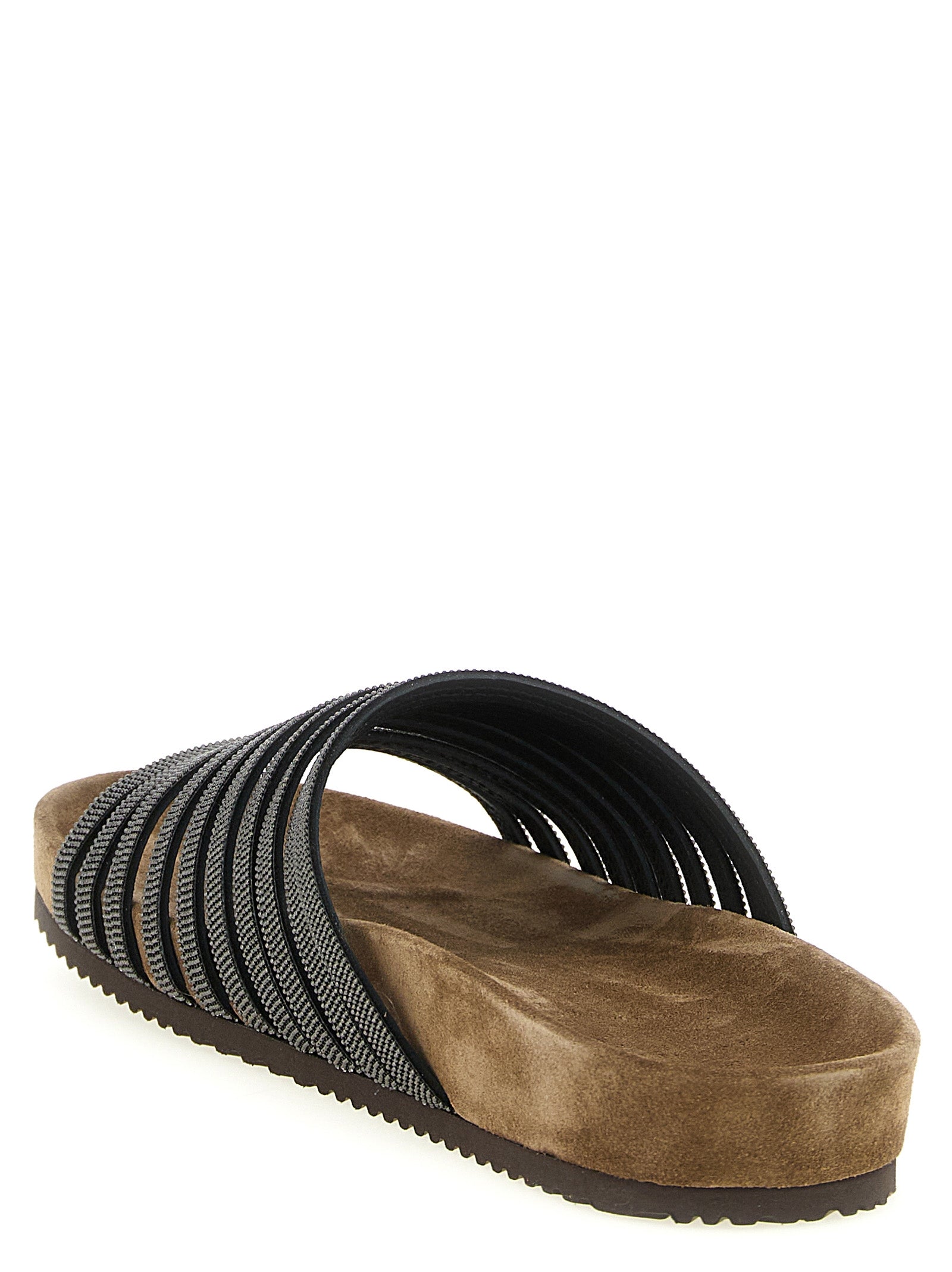 Black Lamb Leather Slides