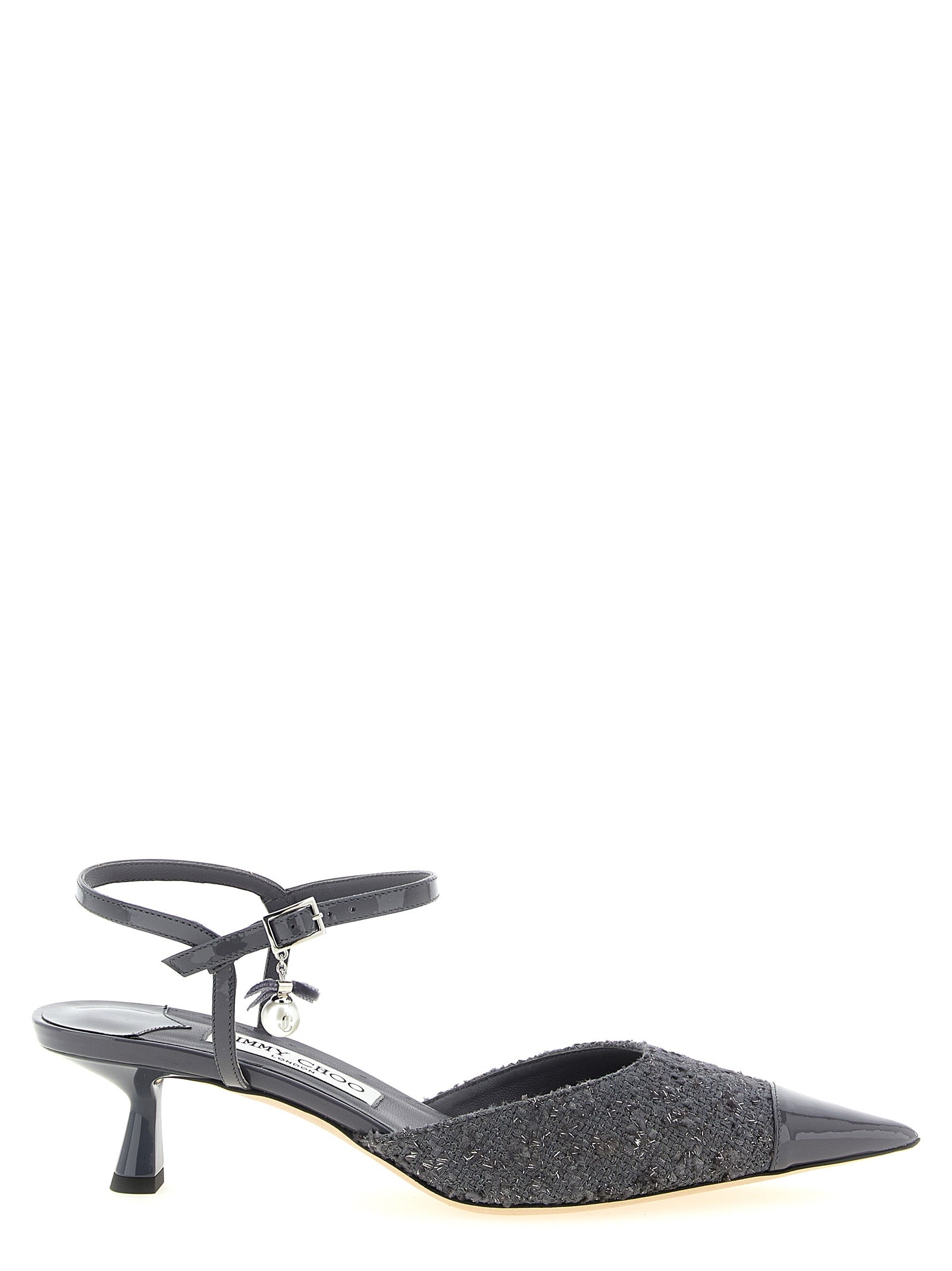 Gray Tencel Mid Heel Pumps