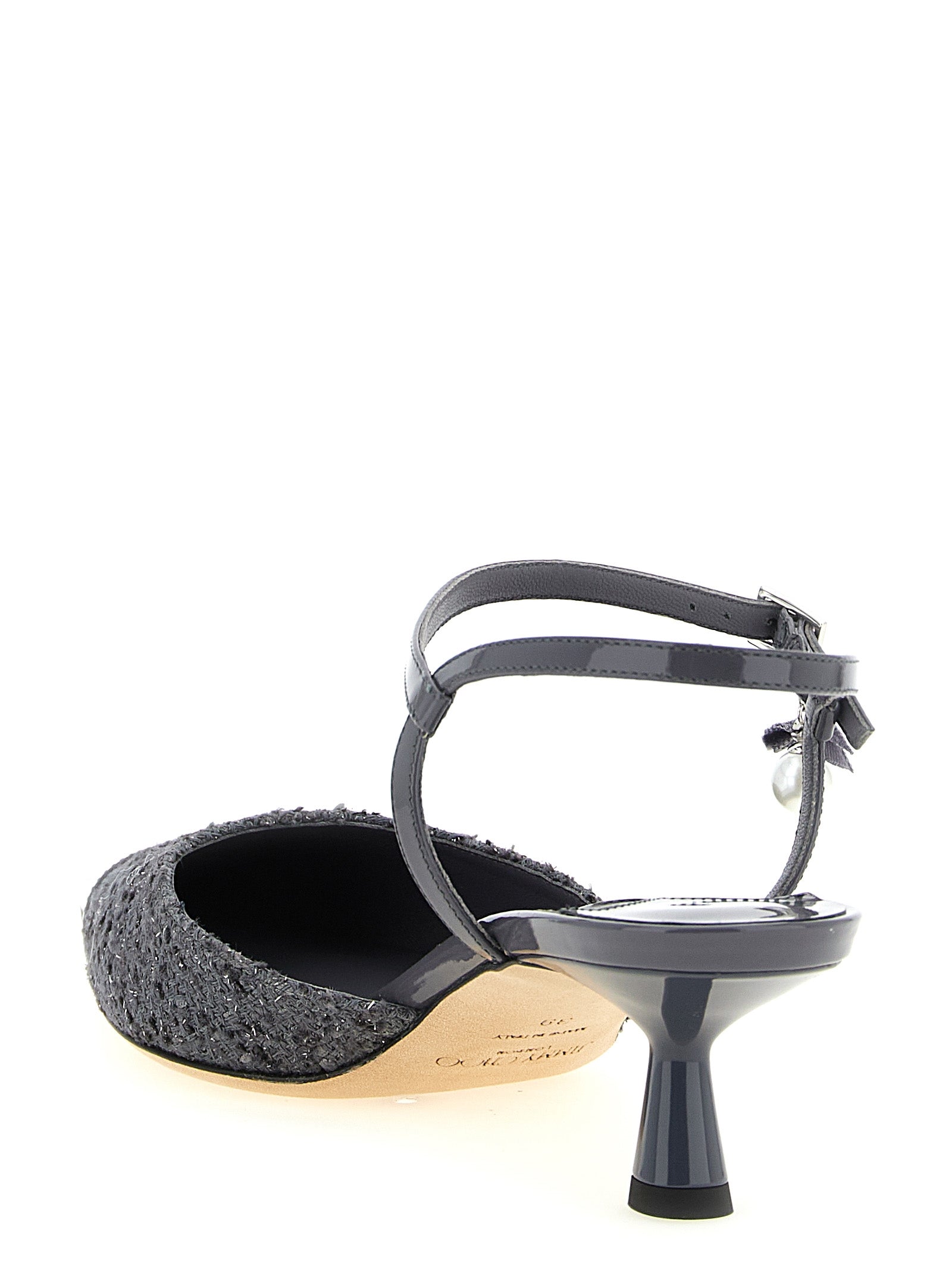 Gray Tencel Mid Heel Pumps