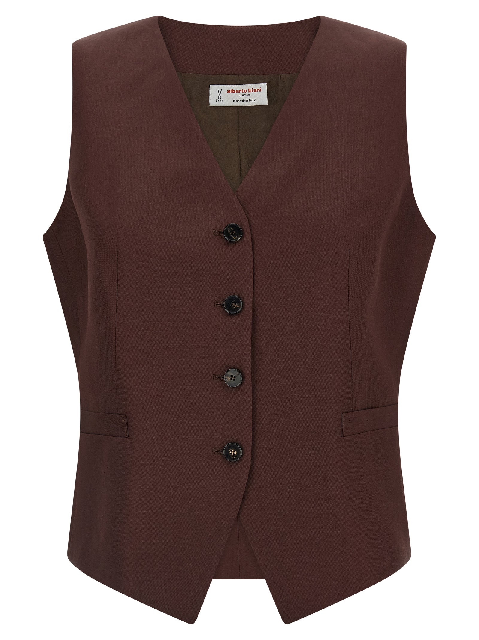 Brown Viscose Sleeveless Jacket
