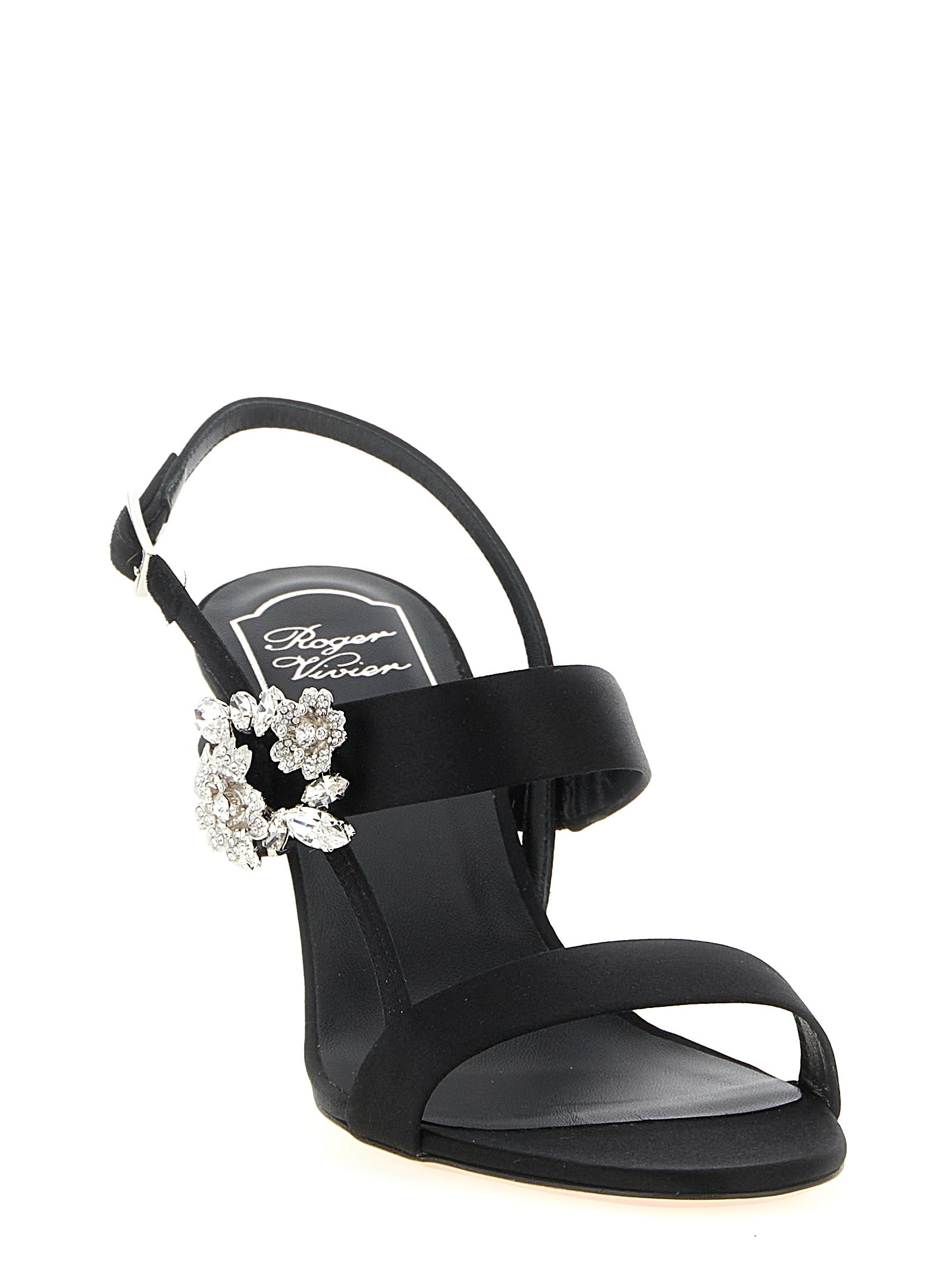 Black Viscose Stiletto Heel Sandals