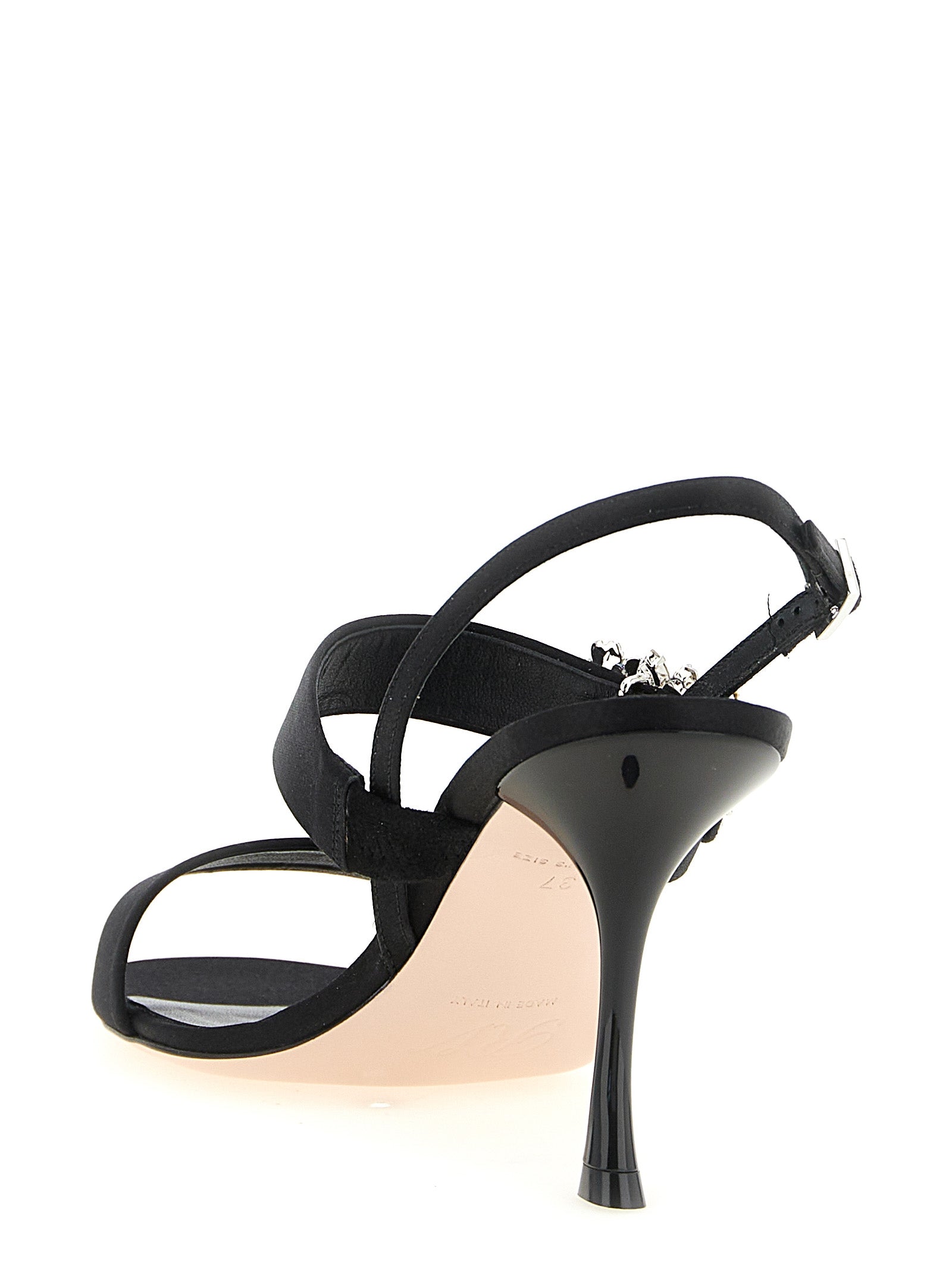 Black Viscose Stiletto Heel Sandals