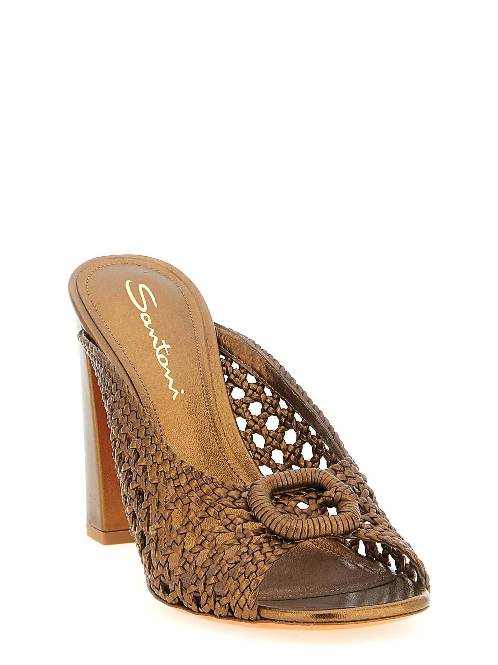 Gold Lamb Leather Stiletto Heel Sandals