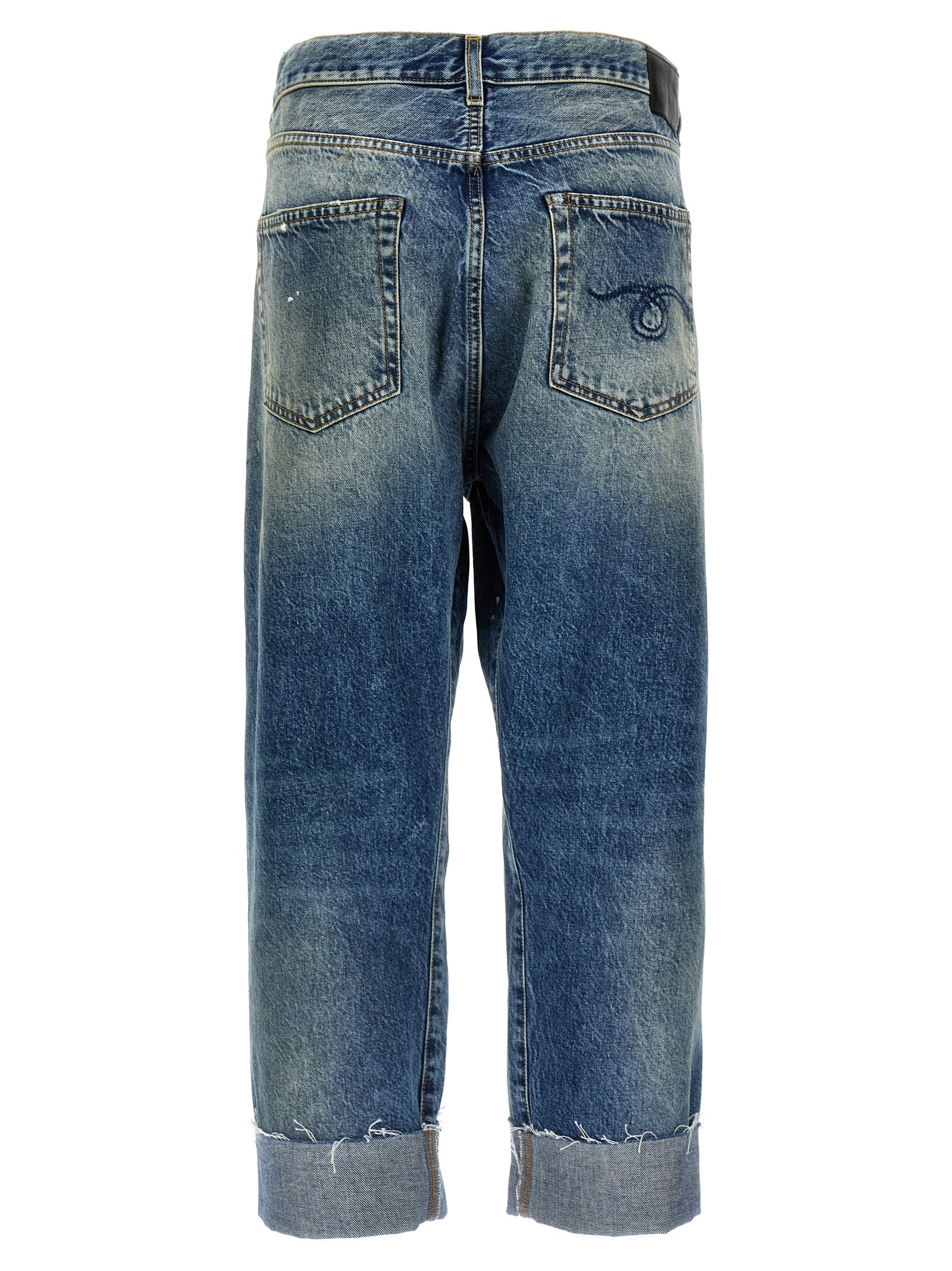 Blue Cotton Straight-Leg Jeans