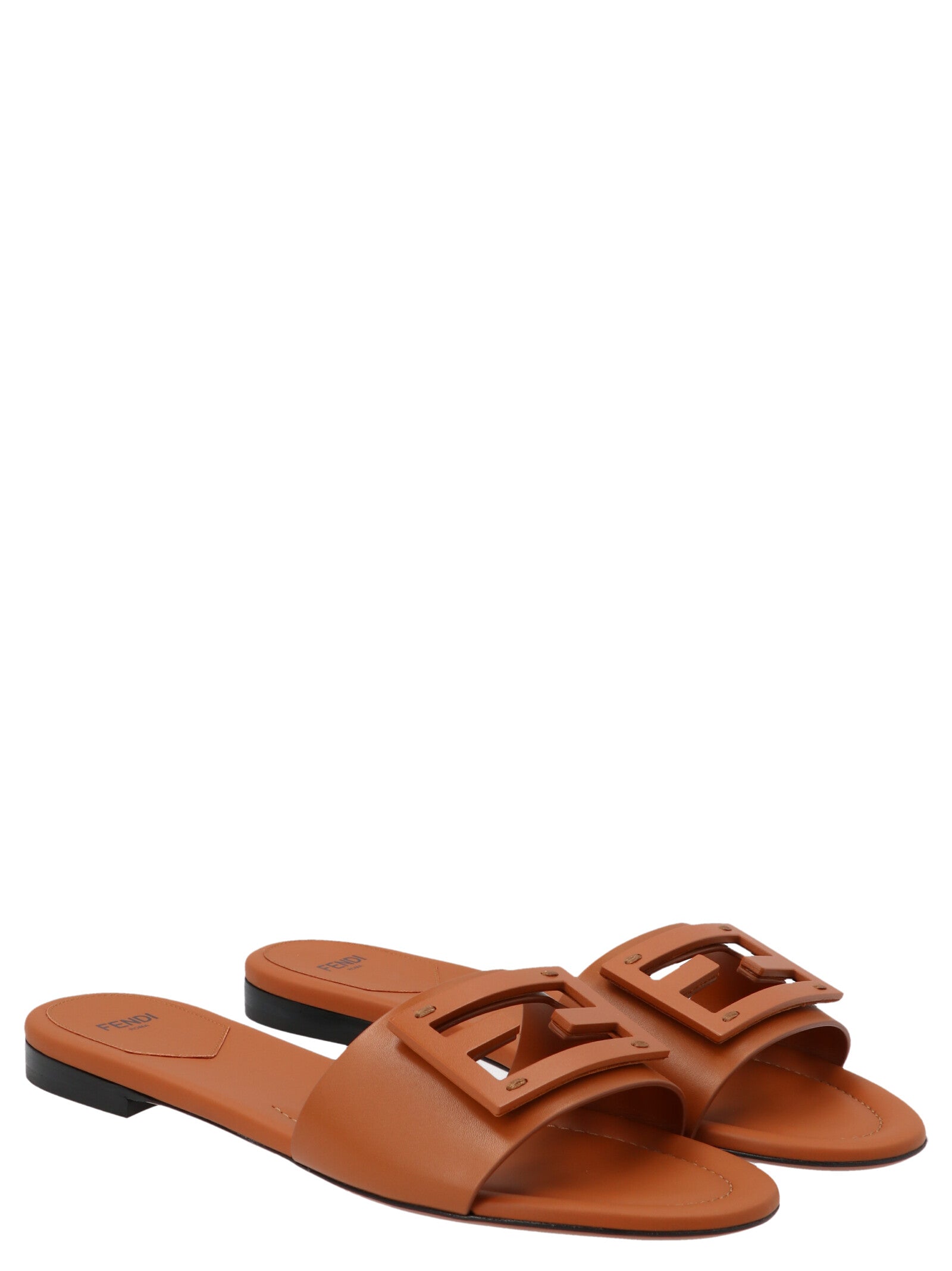 Brown Lamb Leather Slides