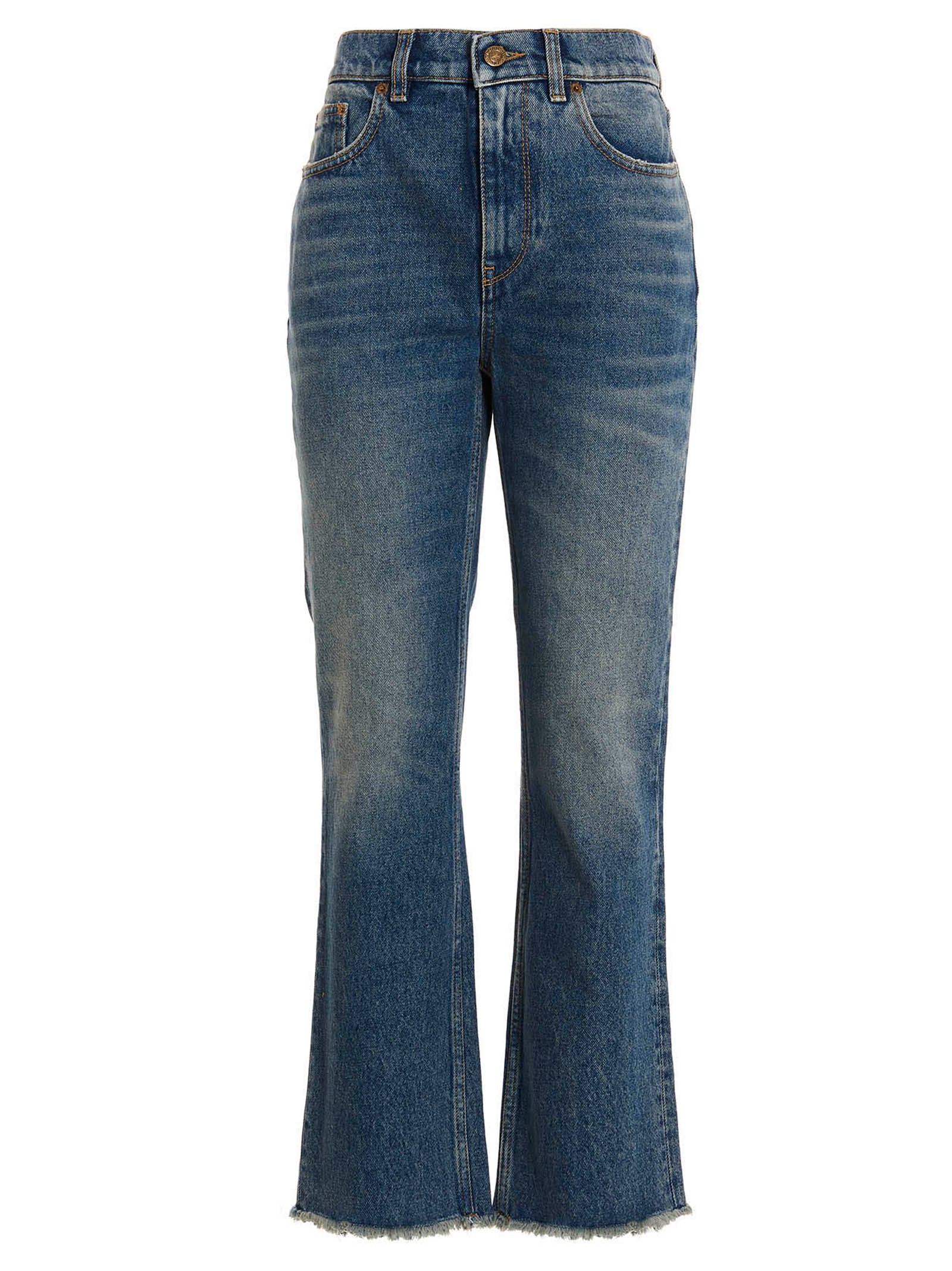 Blue Cotton Flared Jeans