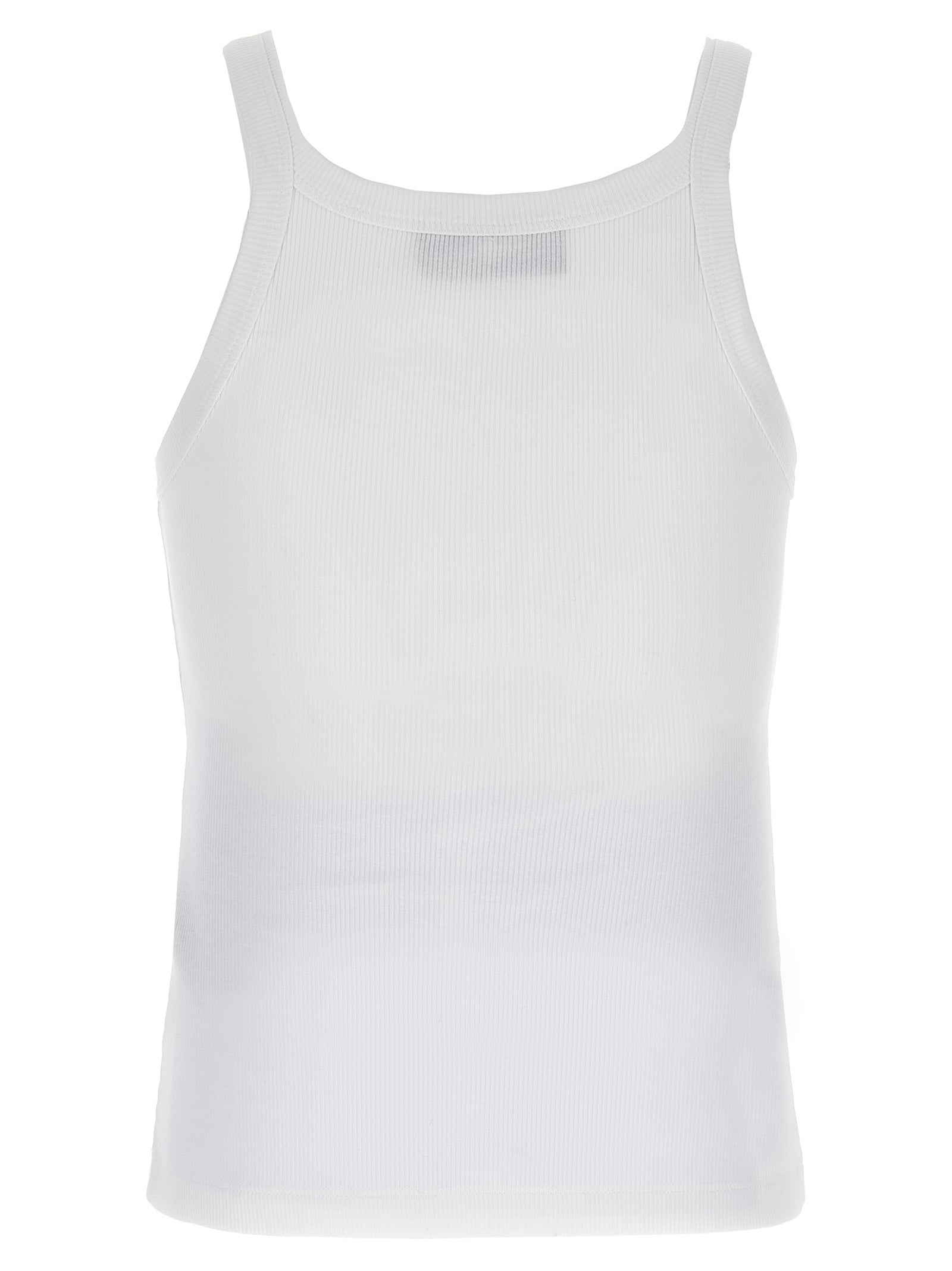 White Cotton Sleeveles T-Shirt
