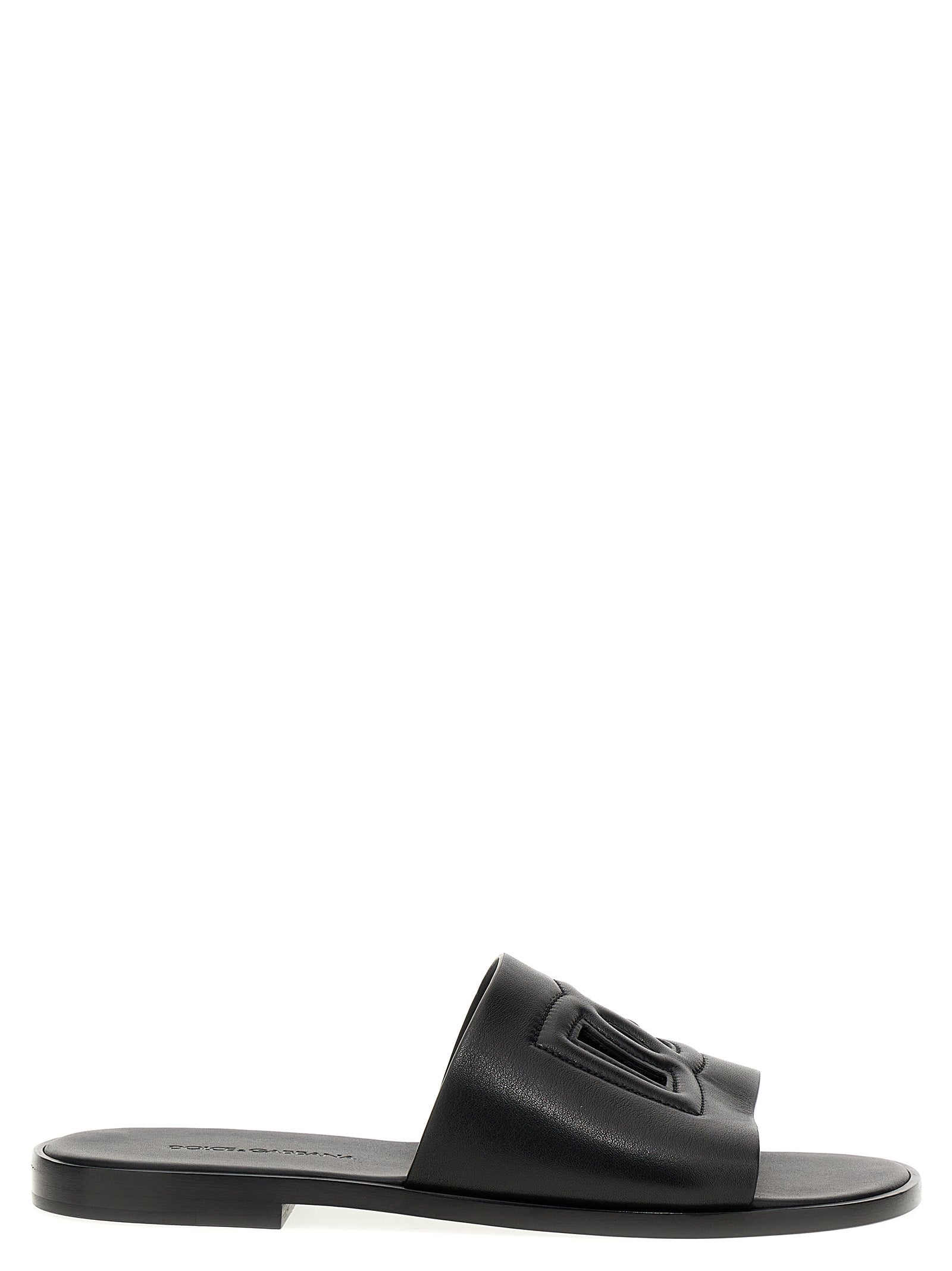 Black Leather Slides