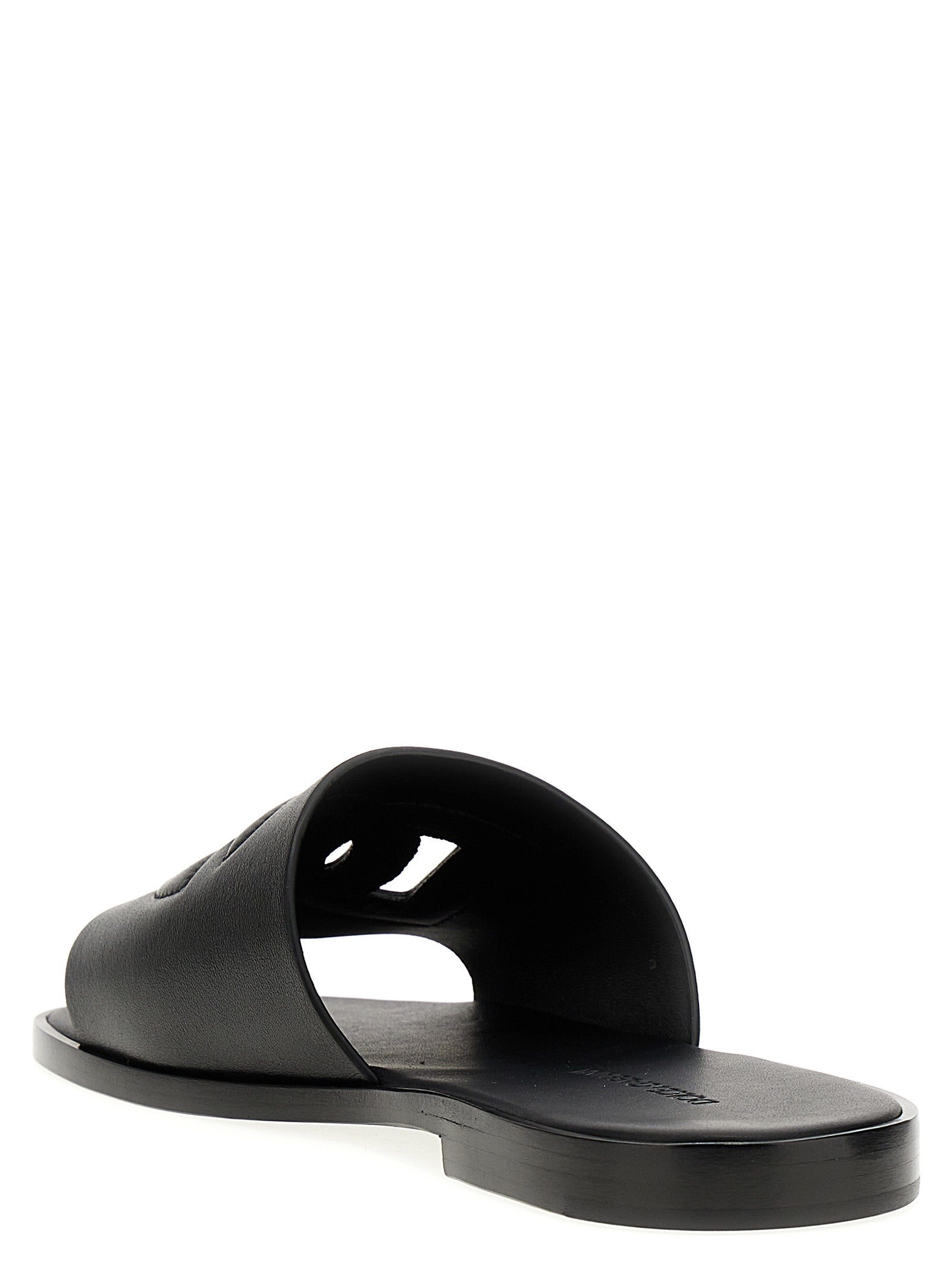 Black Leather Slides