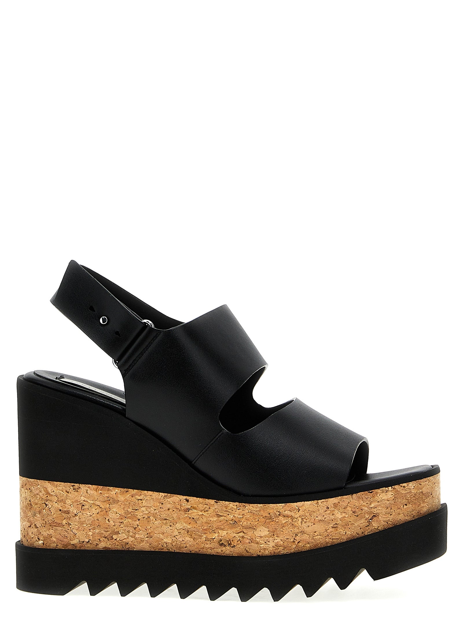 Black Polyester Wedge Sandals