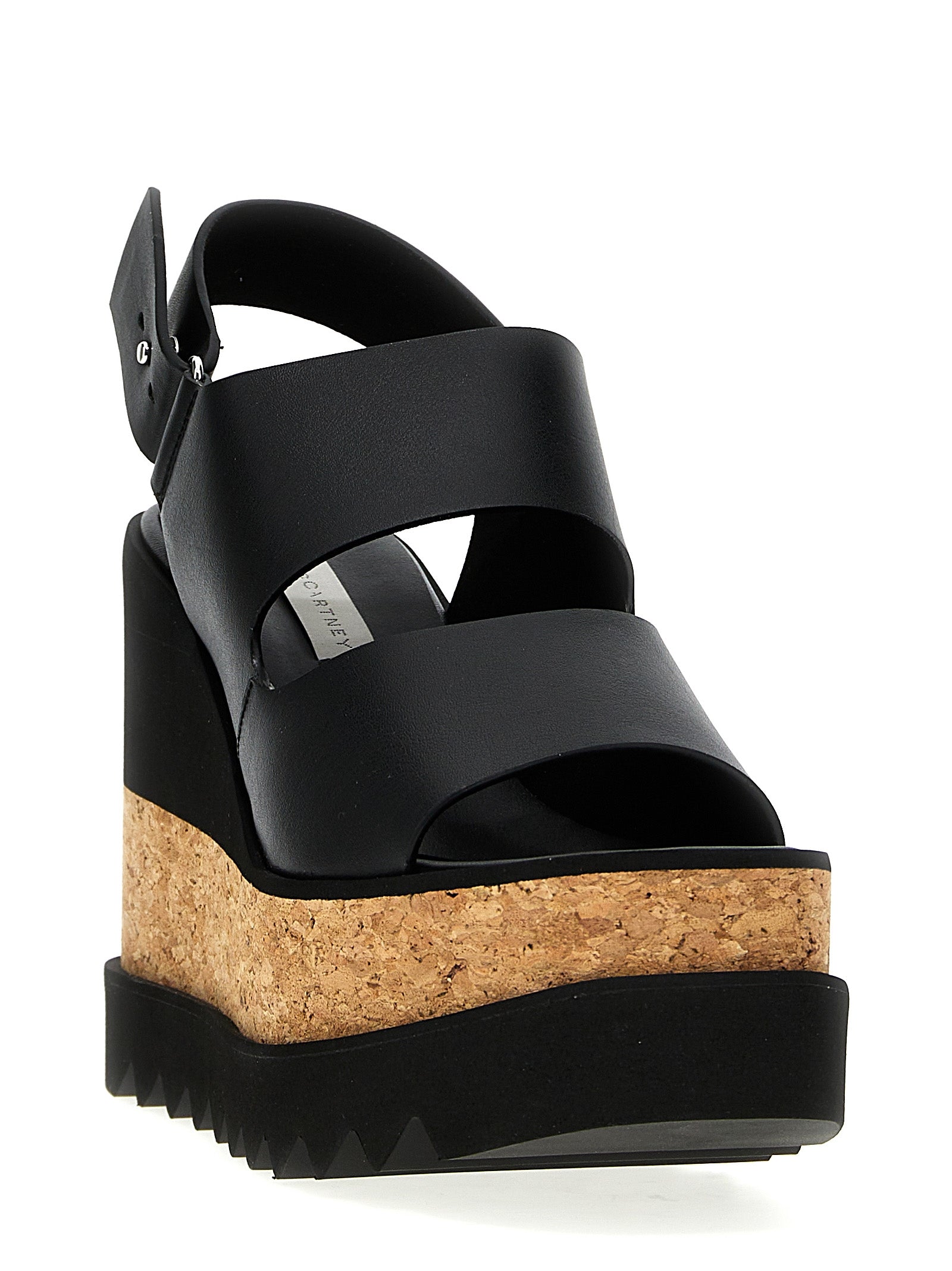 Black Polyester Wedge Sandals
