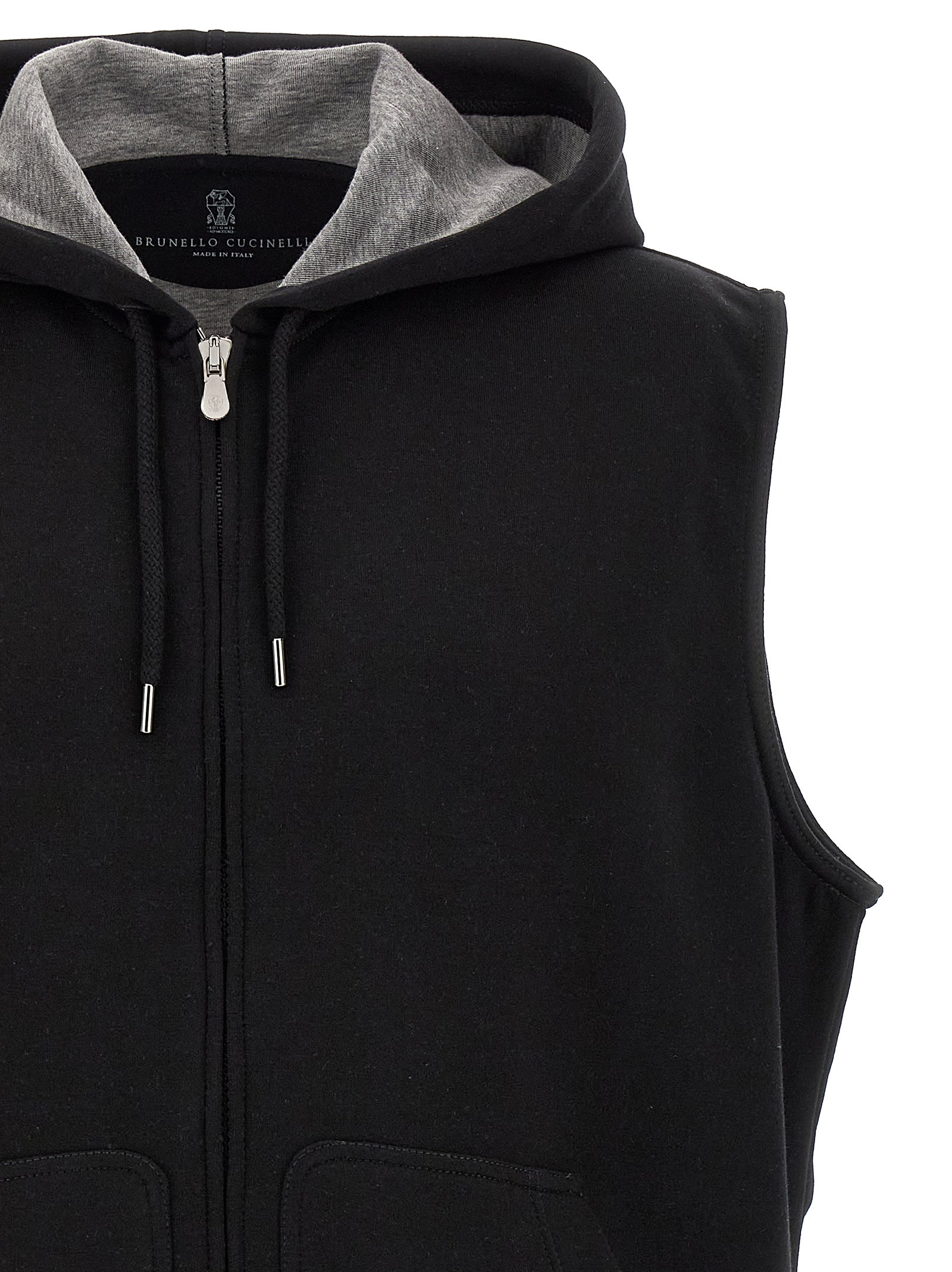 Black Cotton Sleeveless Jacket