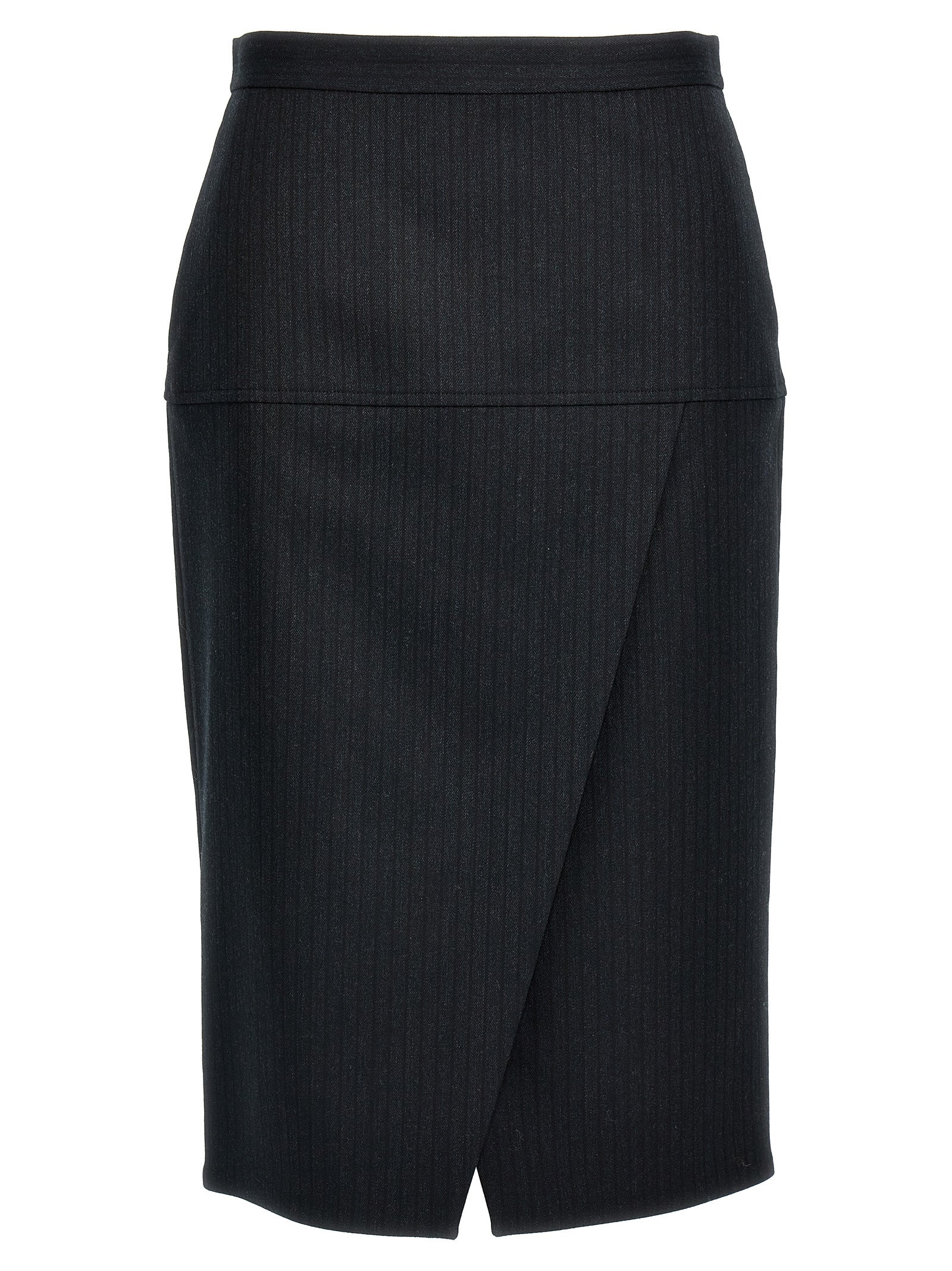 Gray Virgin Wool Midi Skirt