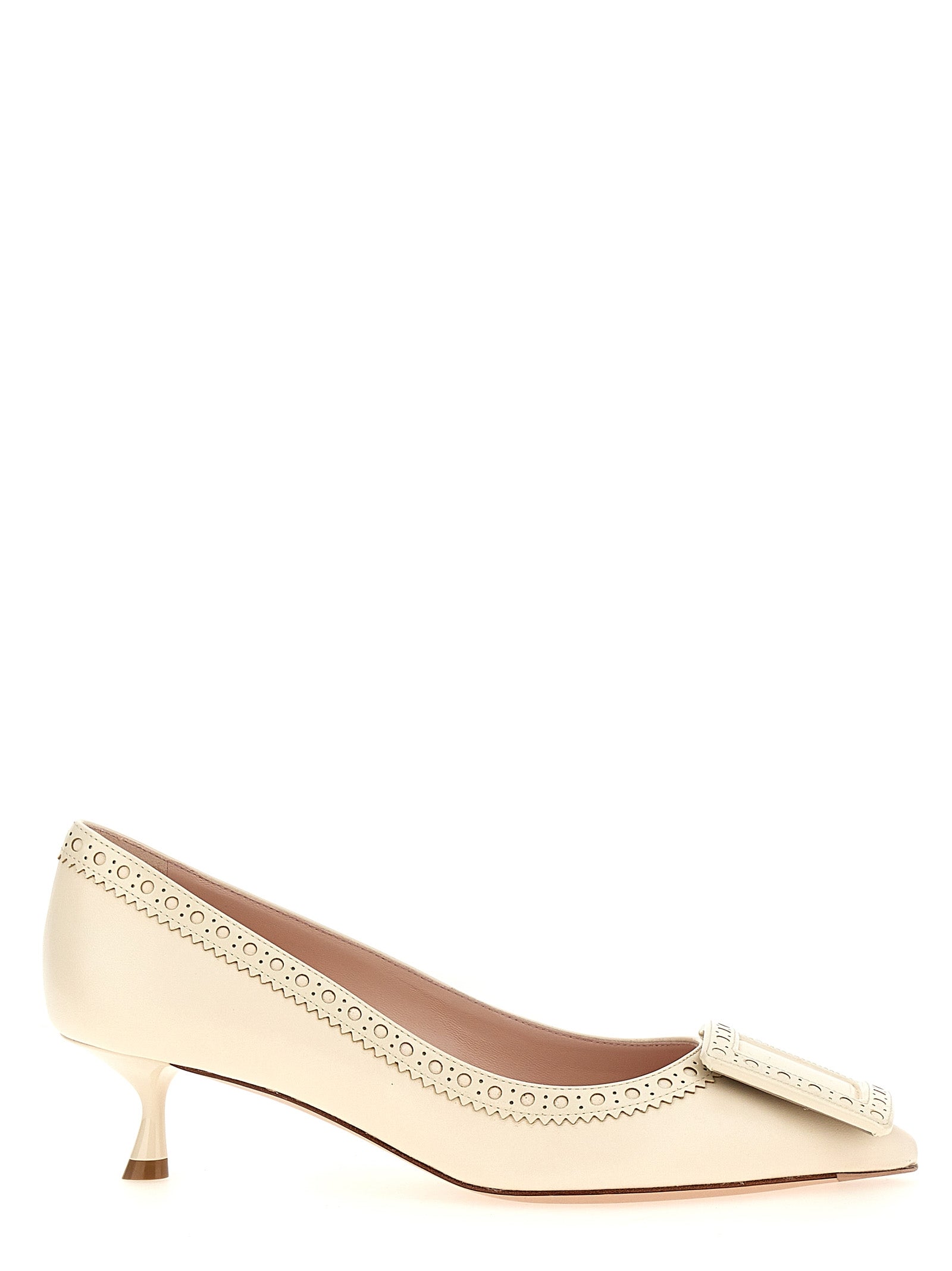 White Lamb Leather Mid Heel Pumps