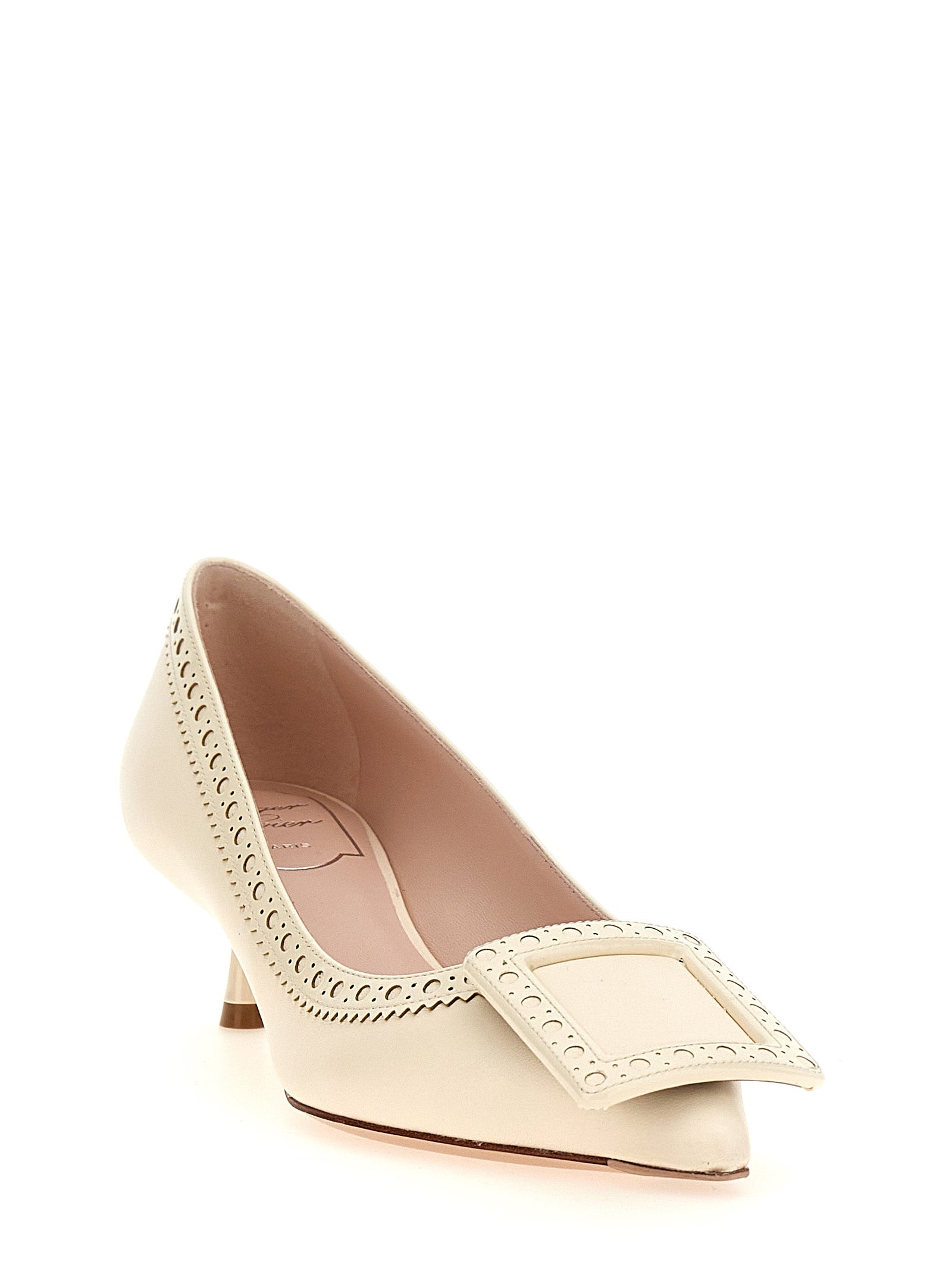 White Lamb Leather Mid Heel Pumps