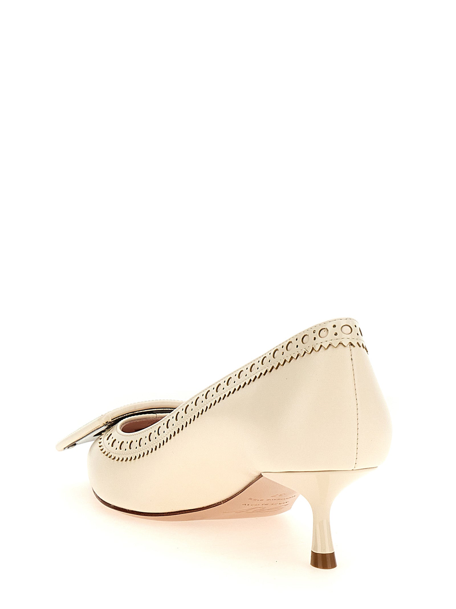 White Lamb Leather Mid Heel Pumps