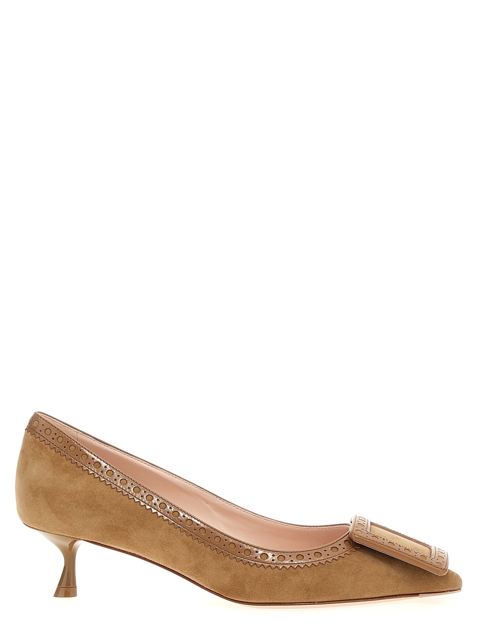Beige Goatskin Mid Heel Pumps