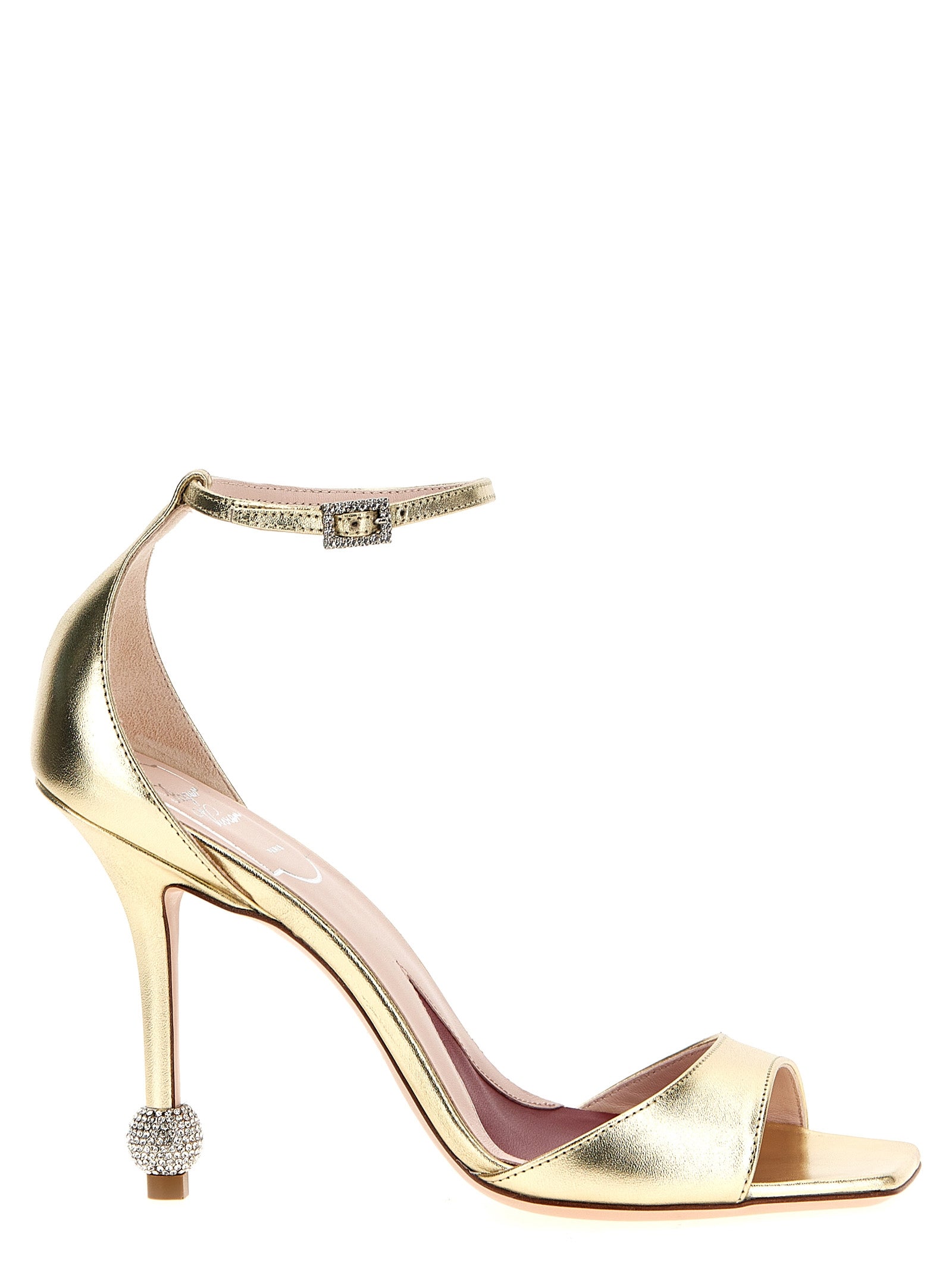 Gold Calfskin Stiletto Heel Sandals