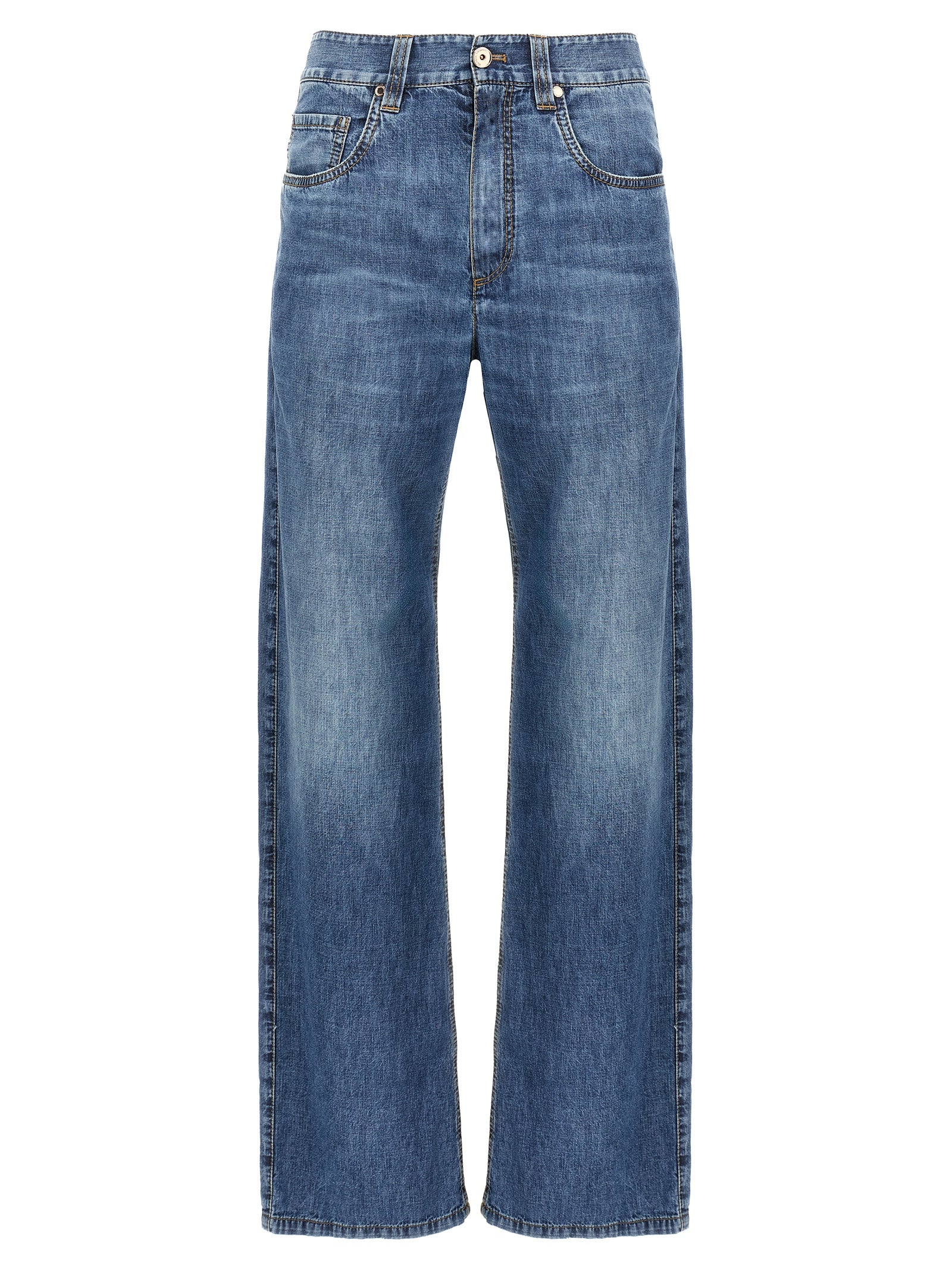 Blue Cotton Straight-Leg Jeans